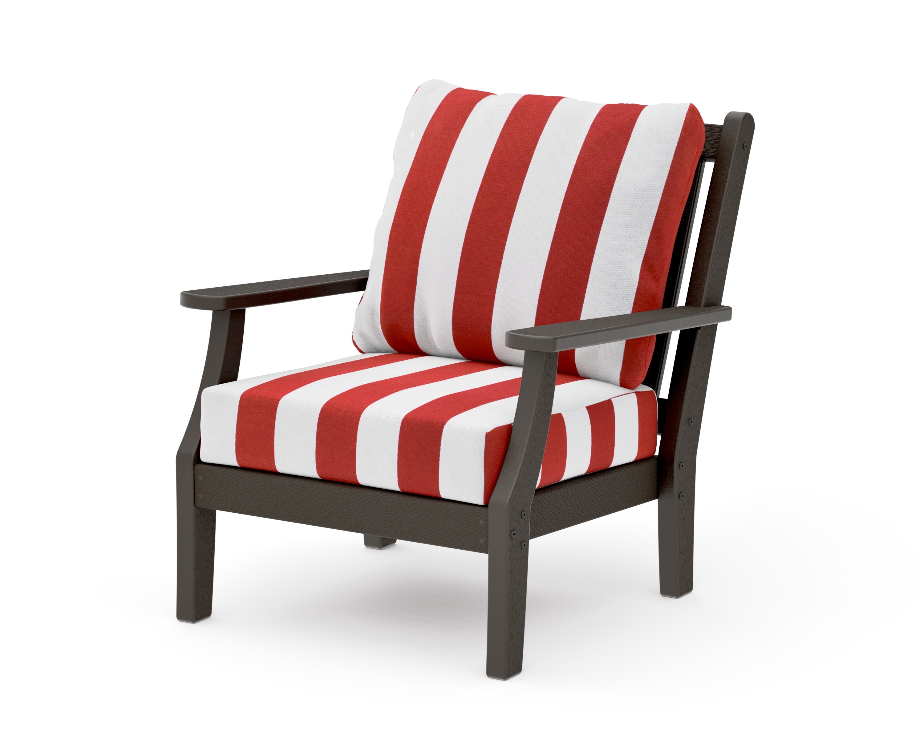 Wovendale Deep Seating Chair in Vintage Coffee / Cabana Stripe Crimson
