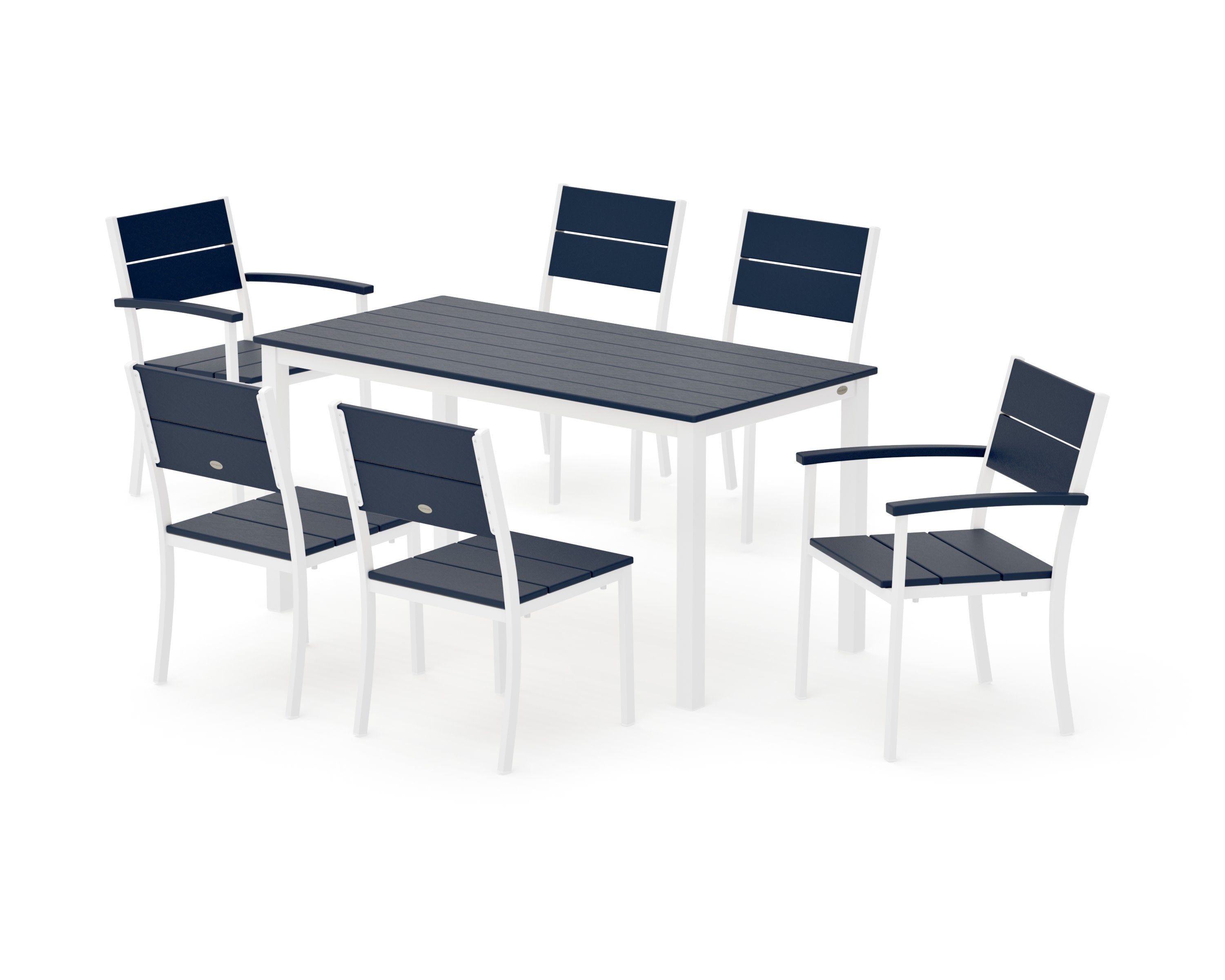 Main Street 7-Piece Dining Set in White / Navy