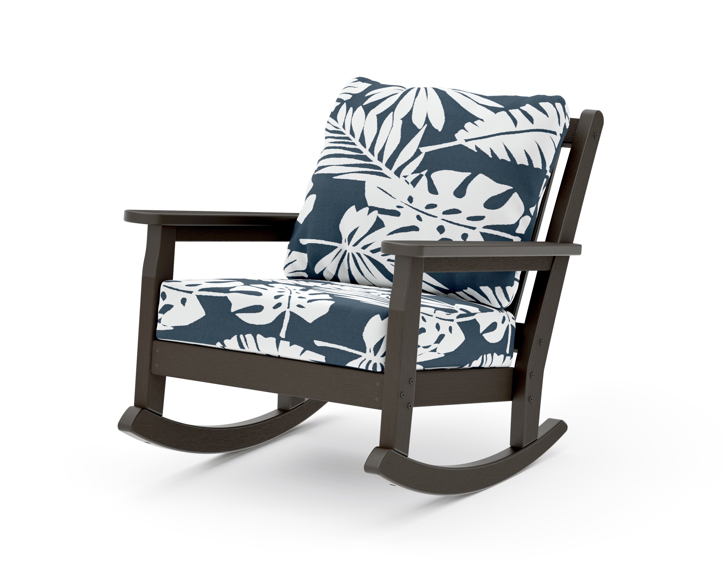 Chippendale Deep Seating Rocking Chair in Vintage Coffee / Leaf Marine Indigo
