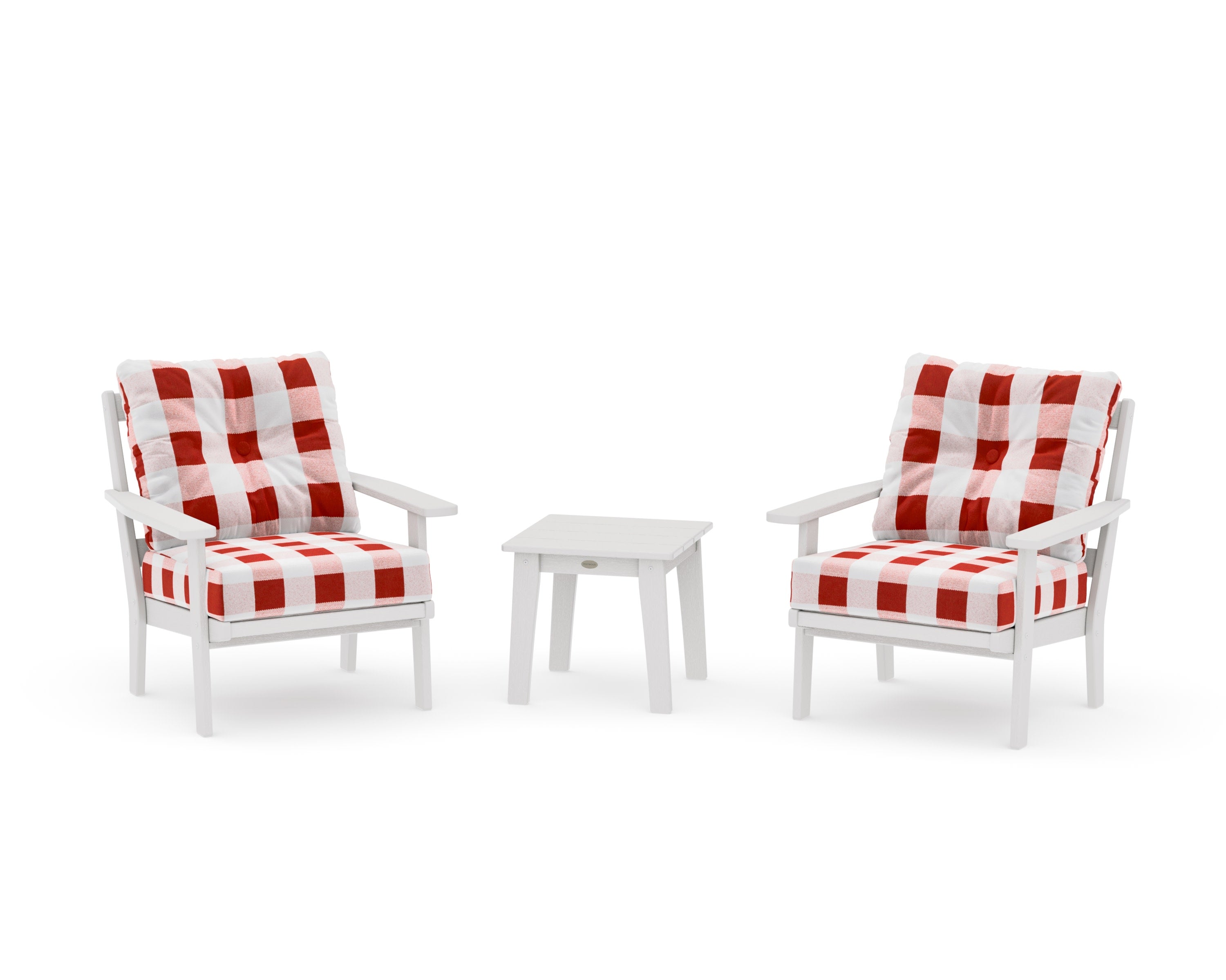Prairie 3-Piece Deep Seating Set in Vintage White / Buffalo Plaid Crimson