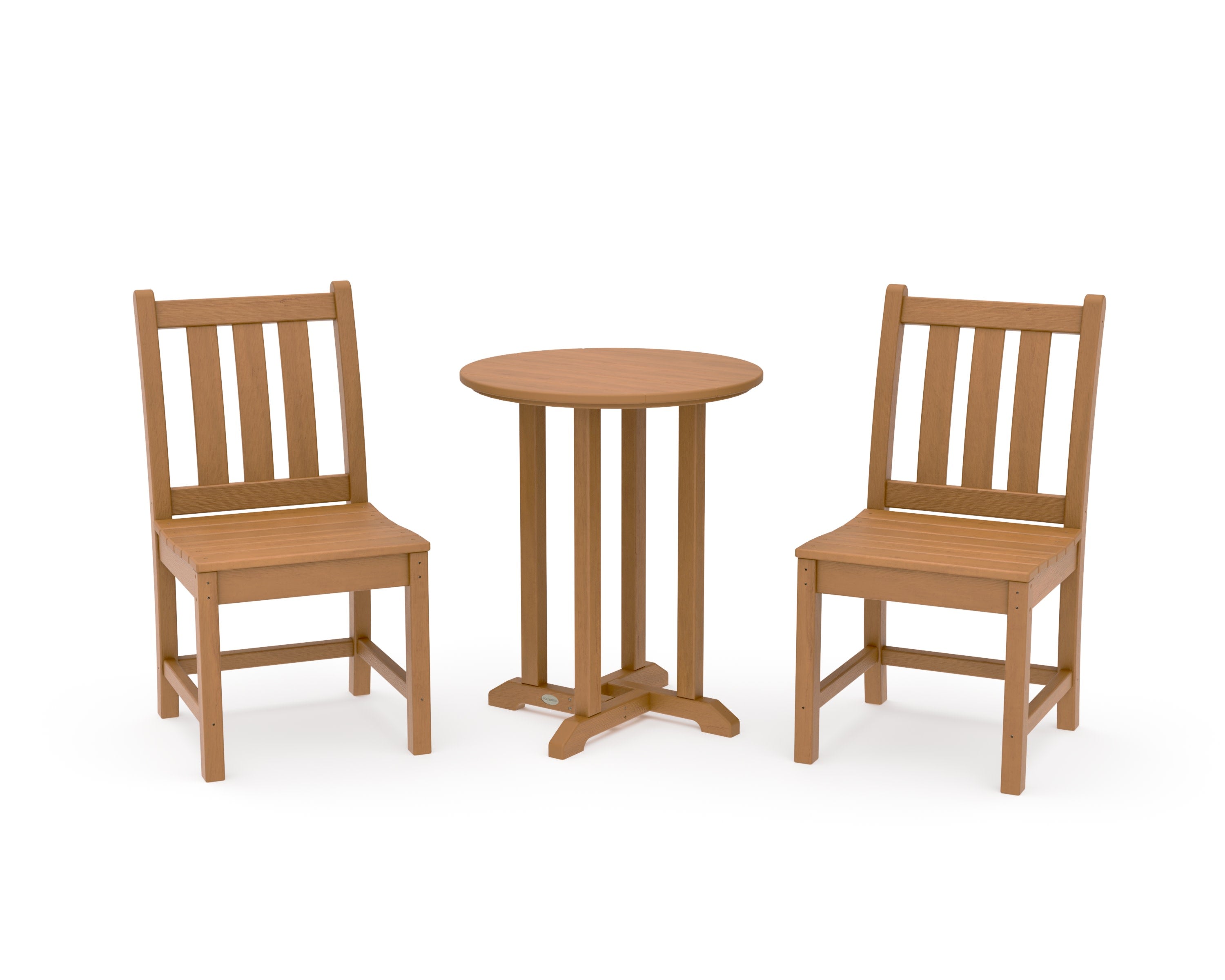 Traditional Garden Side Chair 3-Piece Round Bistro Dining Set in Natural