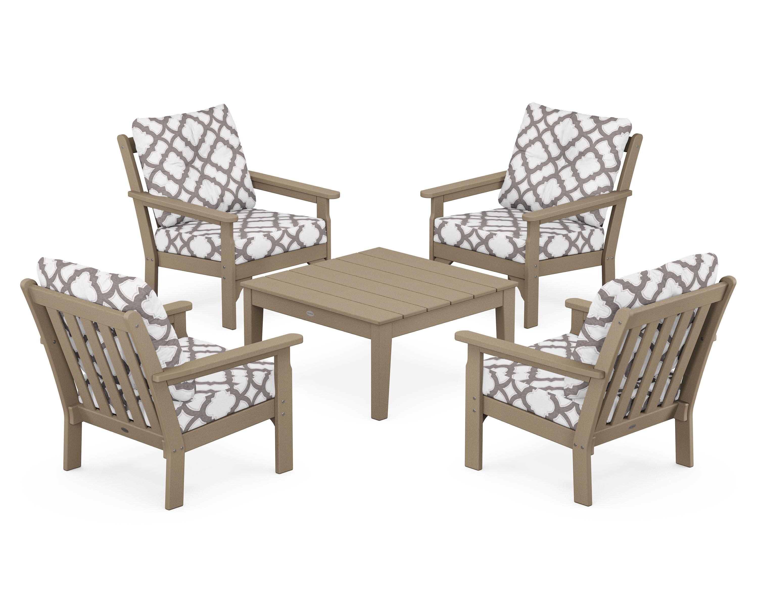 Vineyard 5-Piece Deep Seating Conversation Set in Vintage Sahara / Trellis Grey Mist