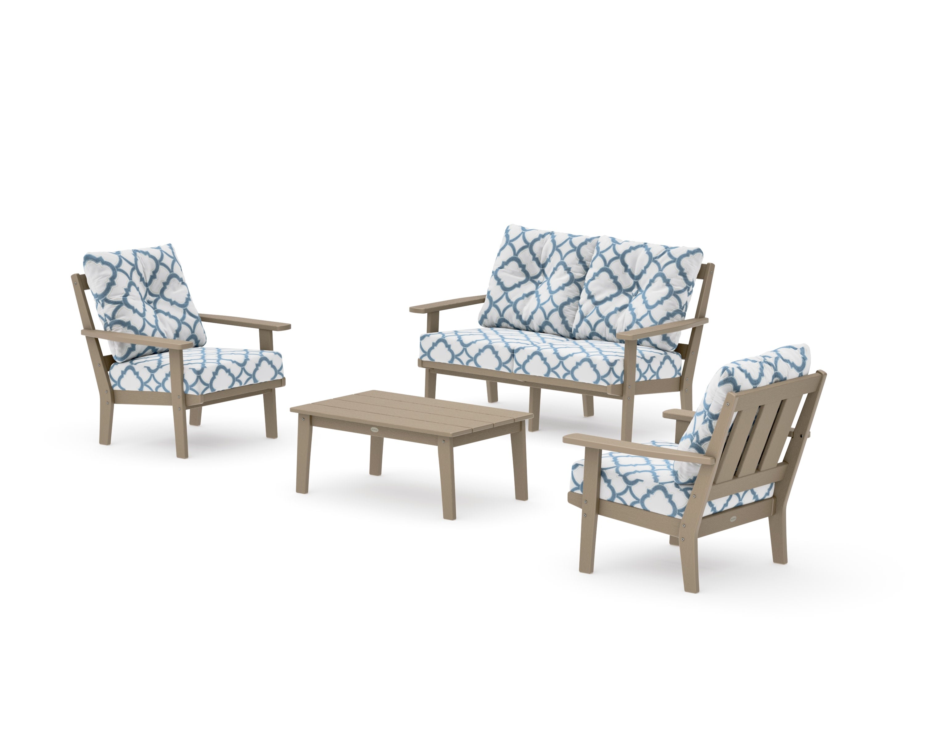 Oxford 4-Piece Deep Seating Set with Loveseat in Vintage Sahara / Trellis Sky Blue