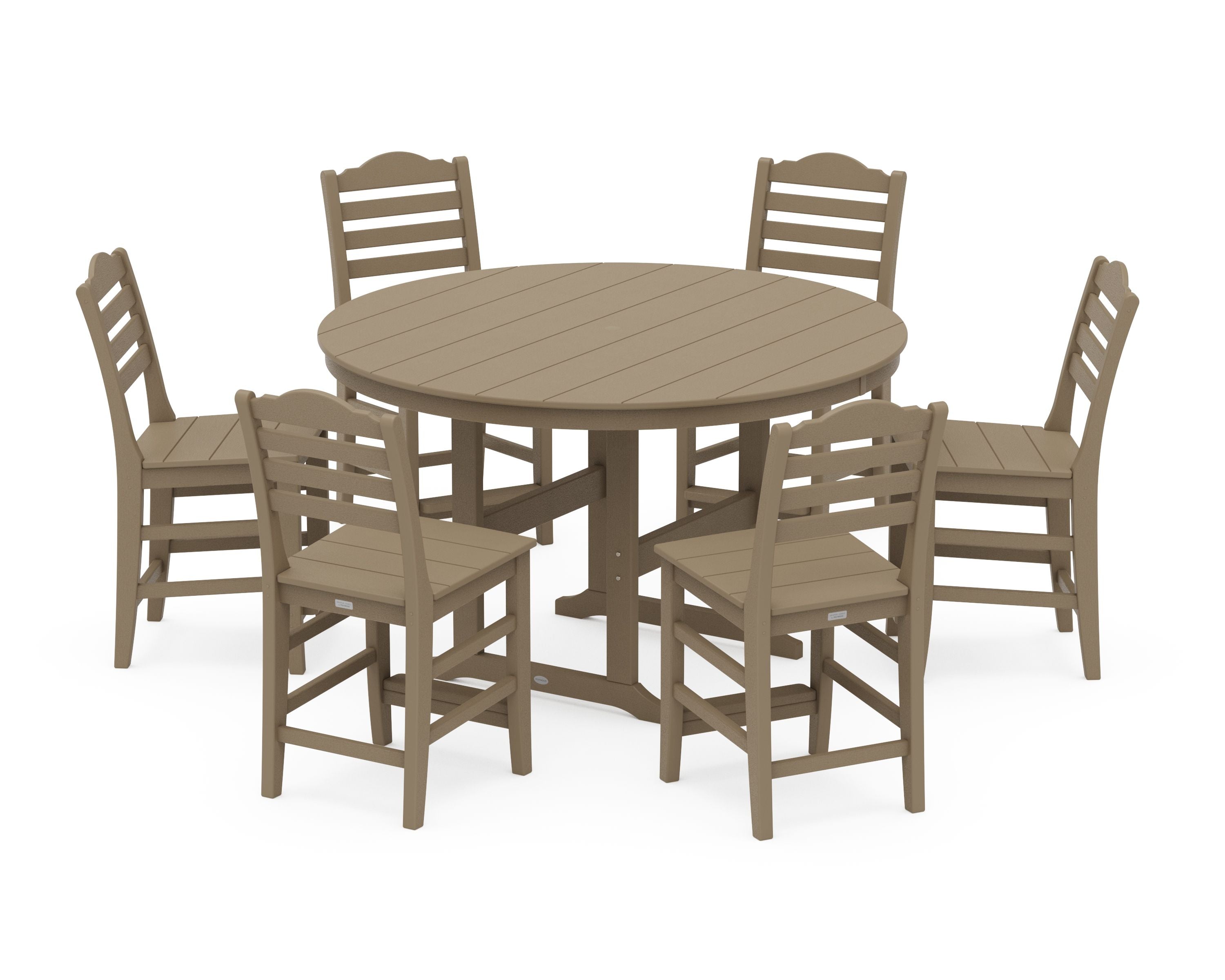 Savannah 7-Piece Farmhouse Side Chair Round Counter Set in Vintage Sahara