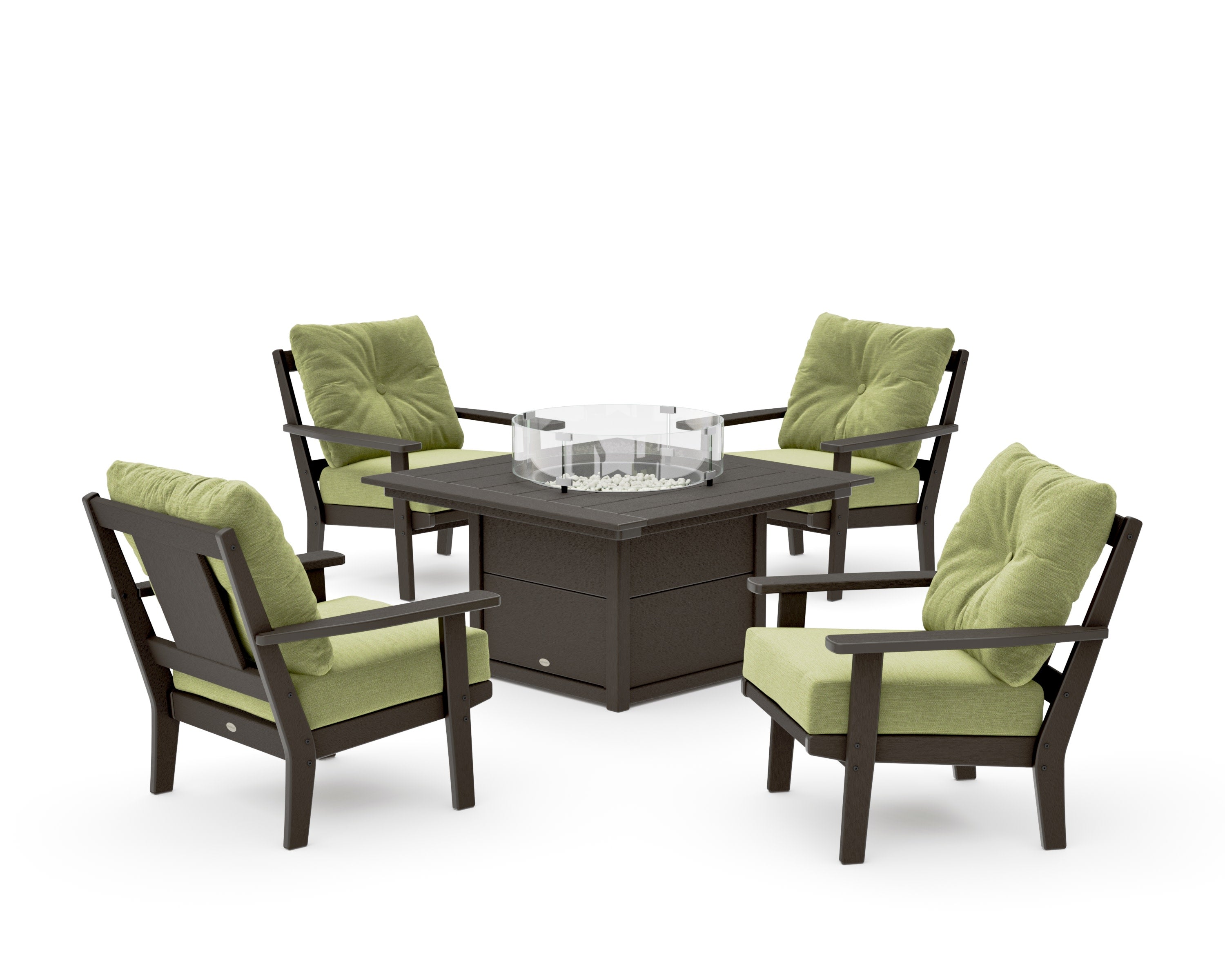 Prairie 5-Piece Deep Seating Set with Fire Pit Table in Vintage Coffee / Chartreuse Boucle