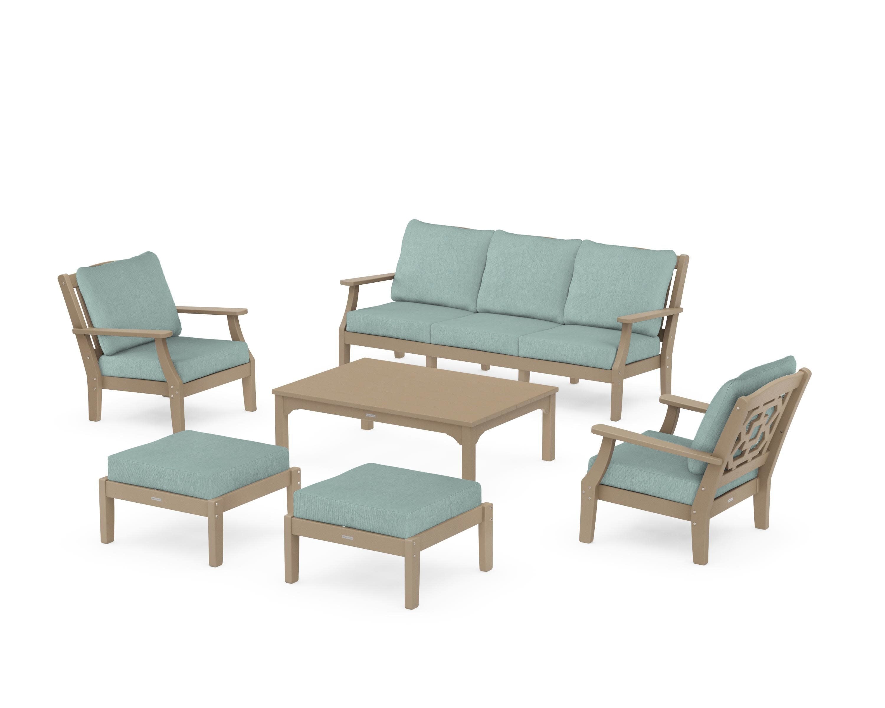 Chinoiserie 6-Piece Lounge Sofa Set in Vintage Sahara / Glacier Spa