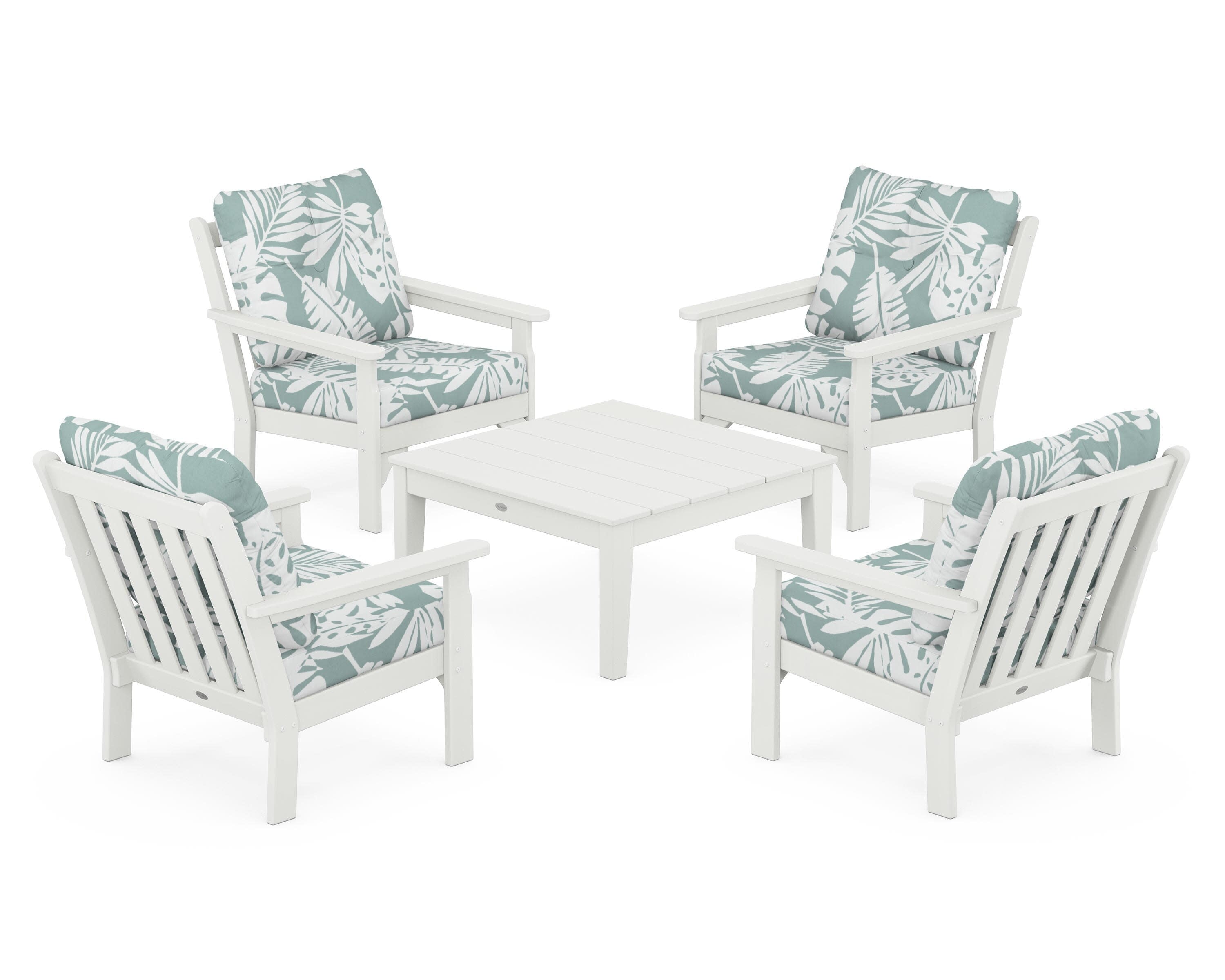 Vineyard 5-Piece Deep Seating Conversation Set in Vintage White / Leaf Glacier Spa