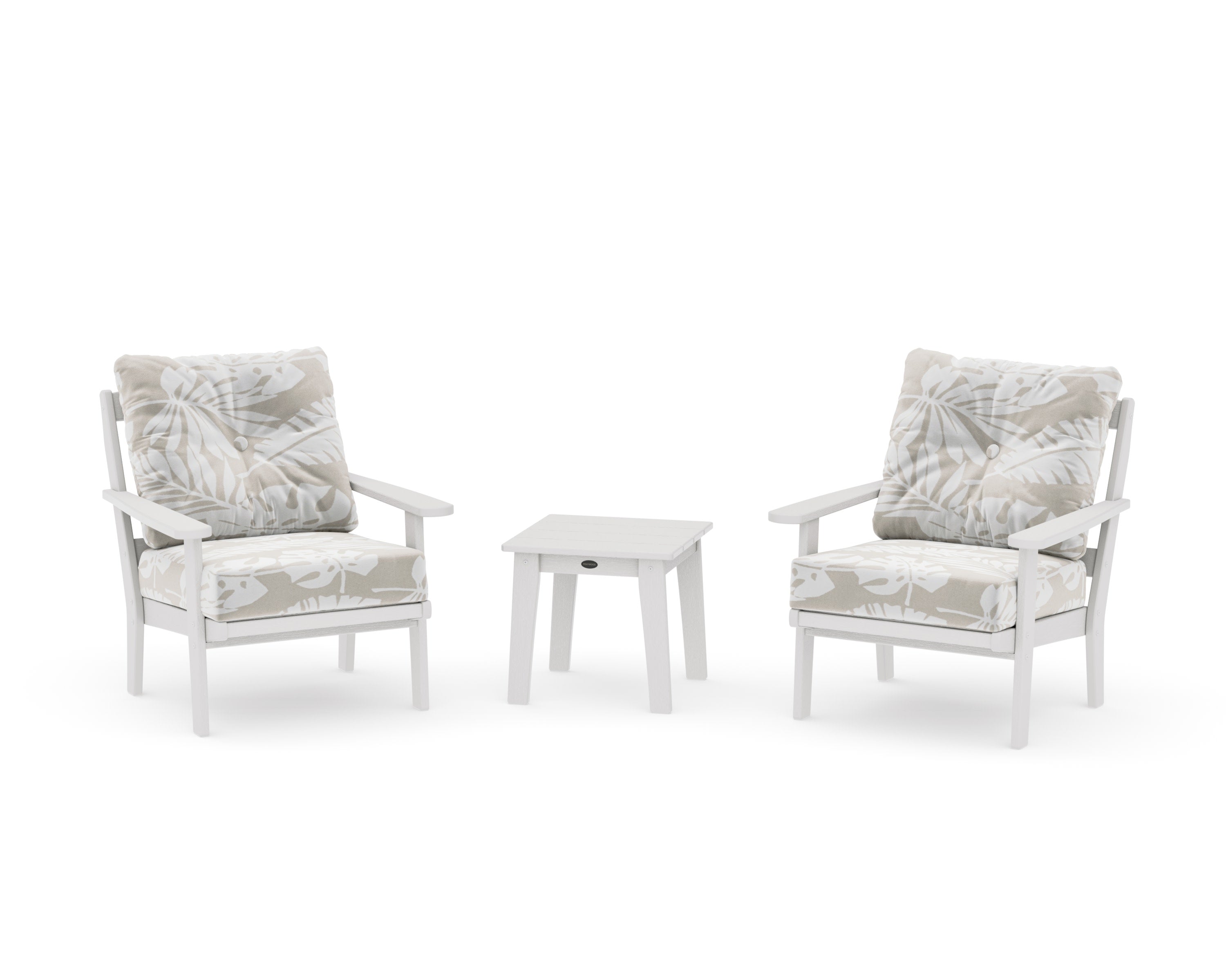 Mission 3-Piece Deep Seating Set in Vintage White / Leaf Dune Burlap