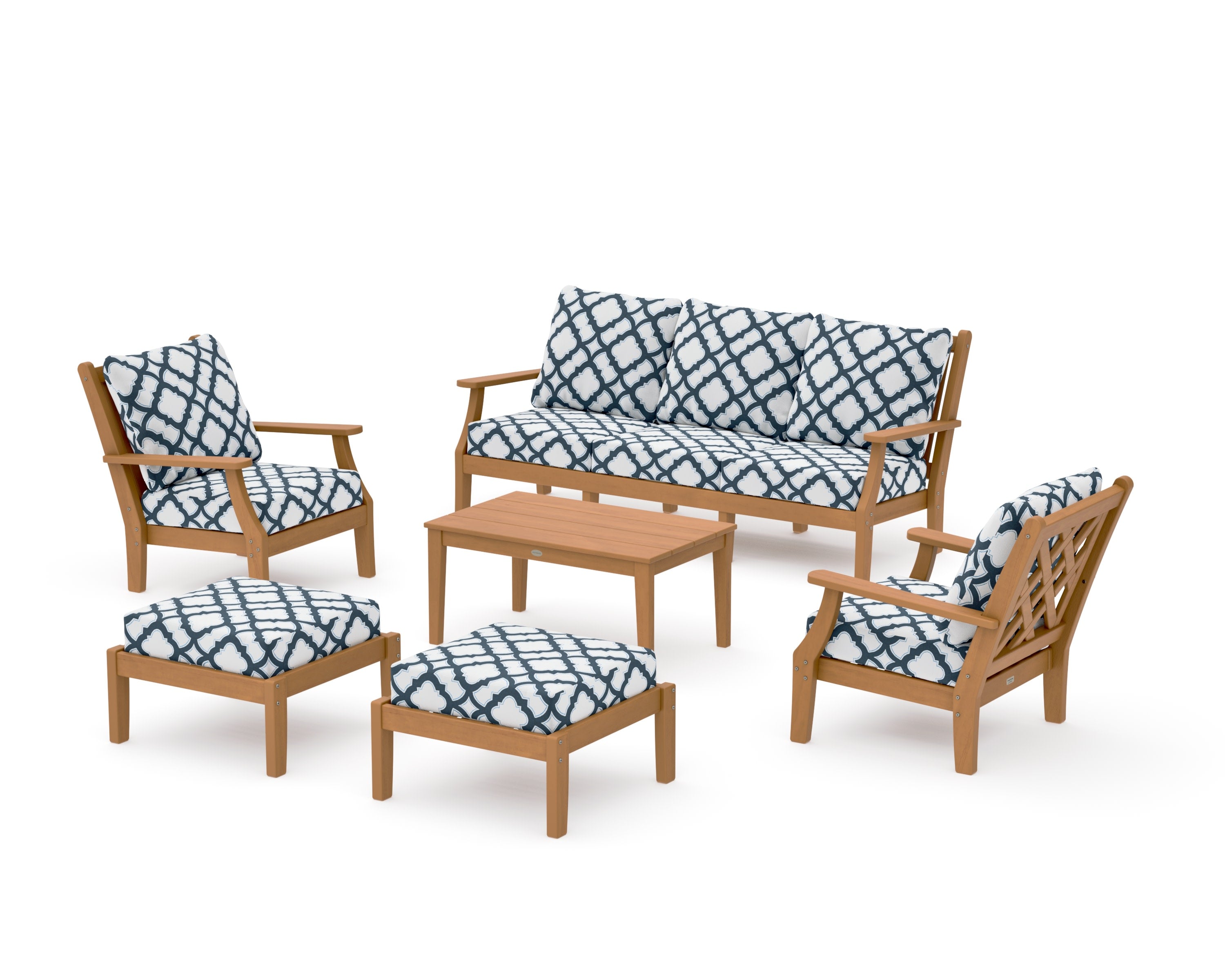 Wovendale 6-Piece Lounge Sofa Set in Natural / Trellis Marine Indigo