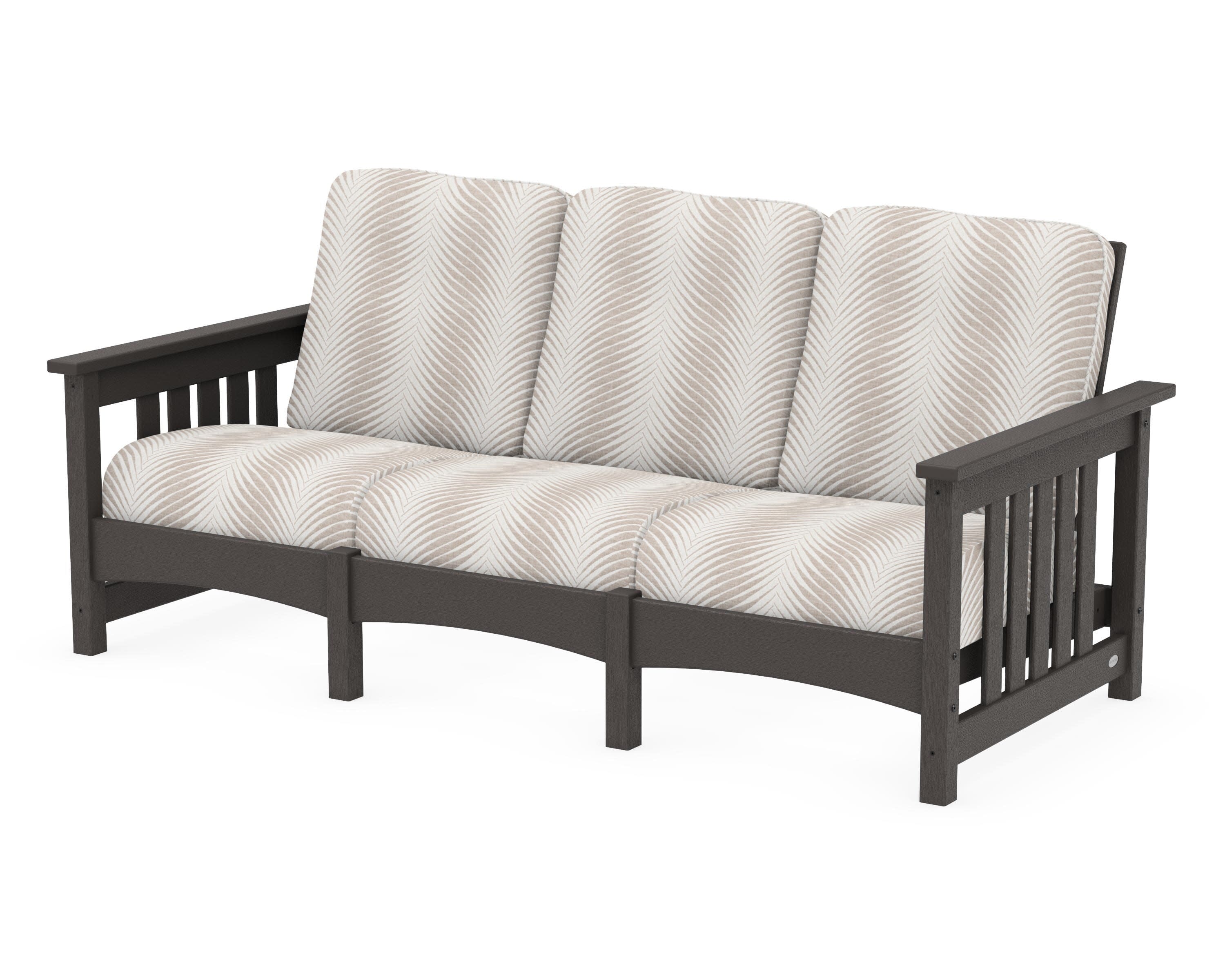 Club Mission Sofa in Vintage Coffee / Clock Out Cloud