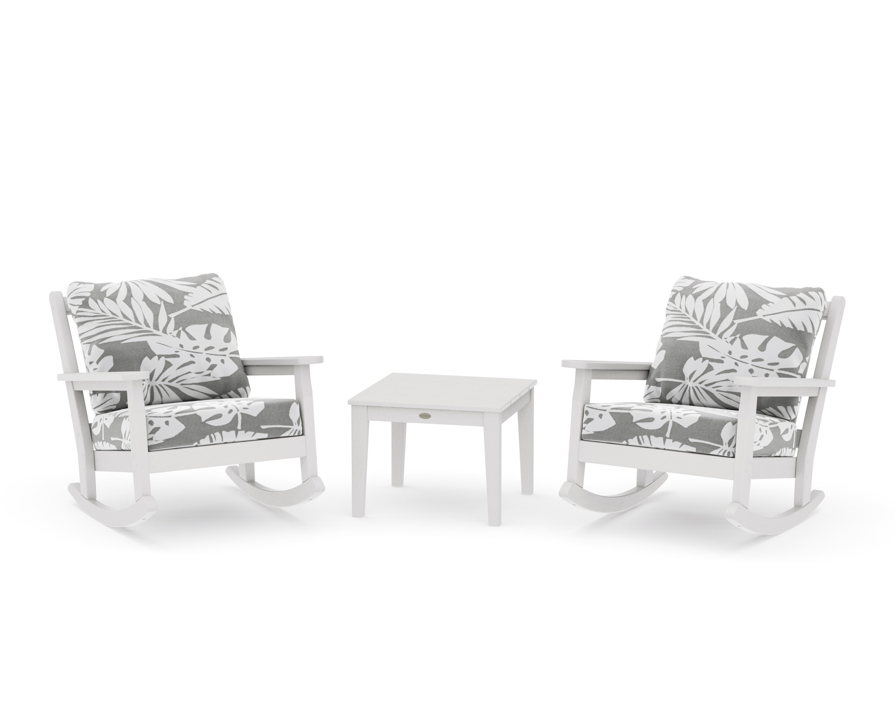 Chippendale 3-Piece Deep Seating Rocker Set in Vintage White / Leaf Grey Mist