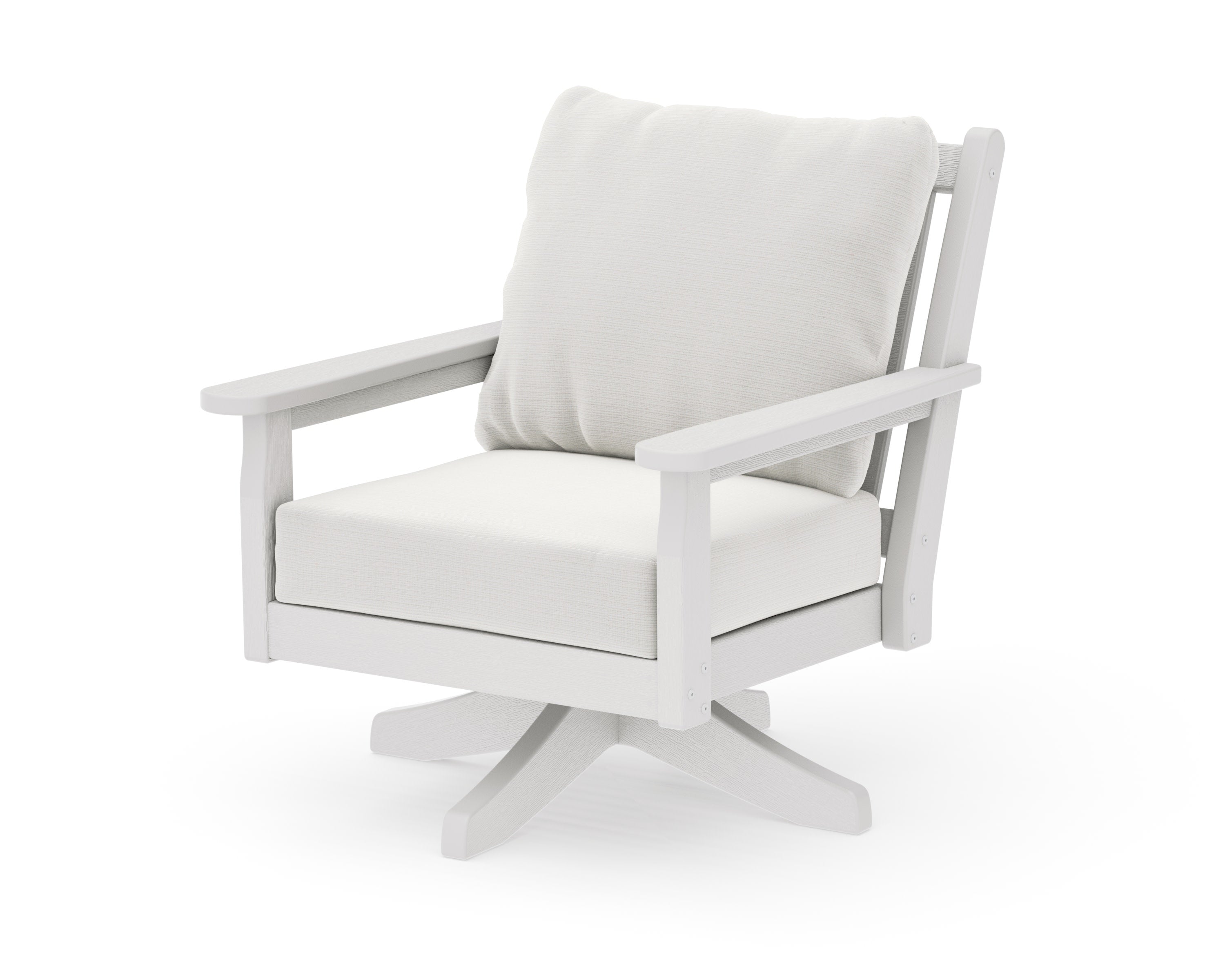 Chippendale Deep Seating Swivel Chair in Vintage White / Natural Linen