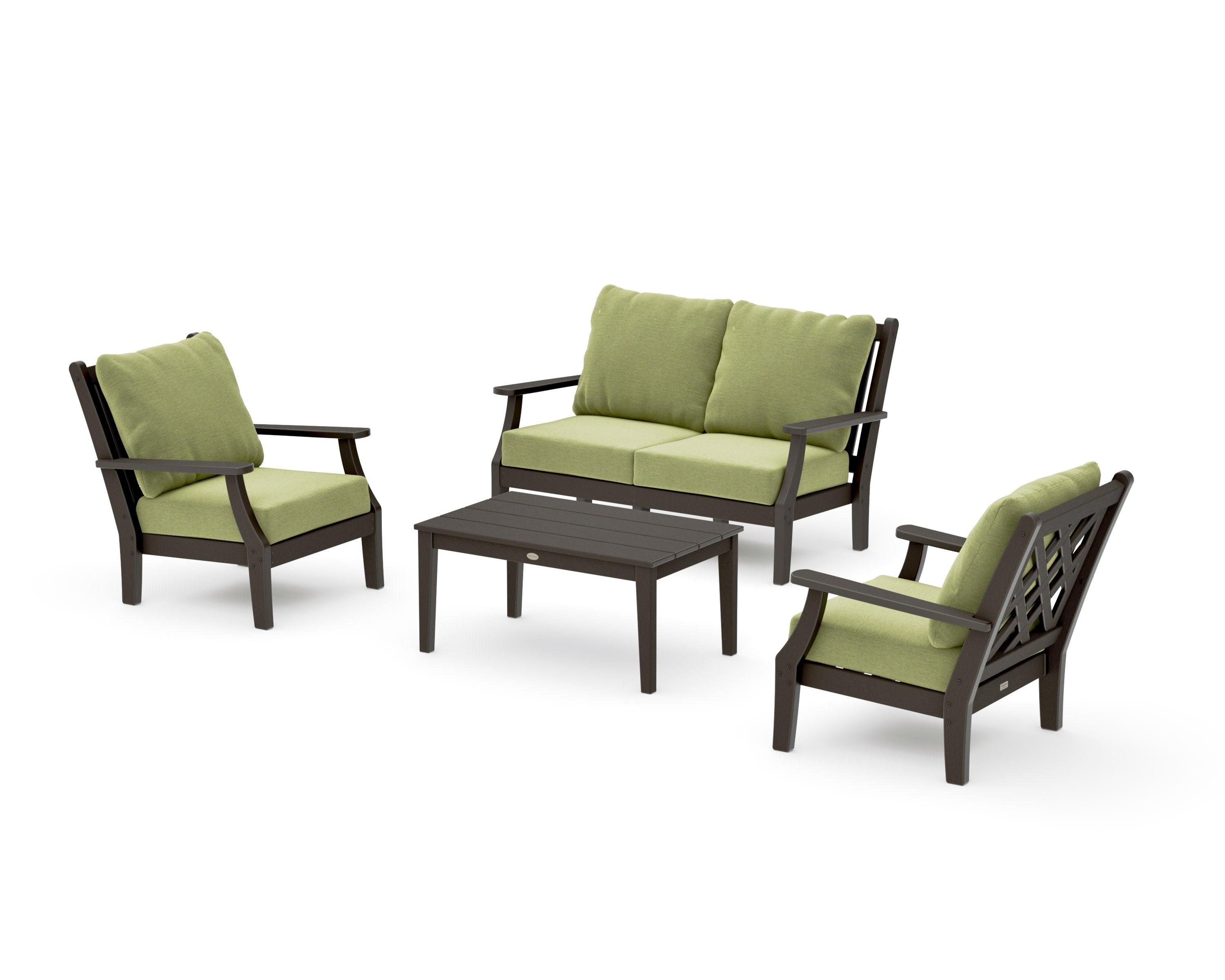 Wovendale 4-Piece Deep Seating Set with Loveseat in Vintage Coffee / Chartreuse Boucle