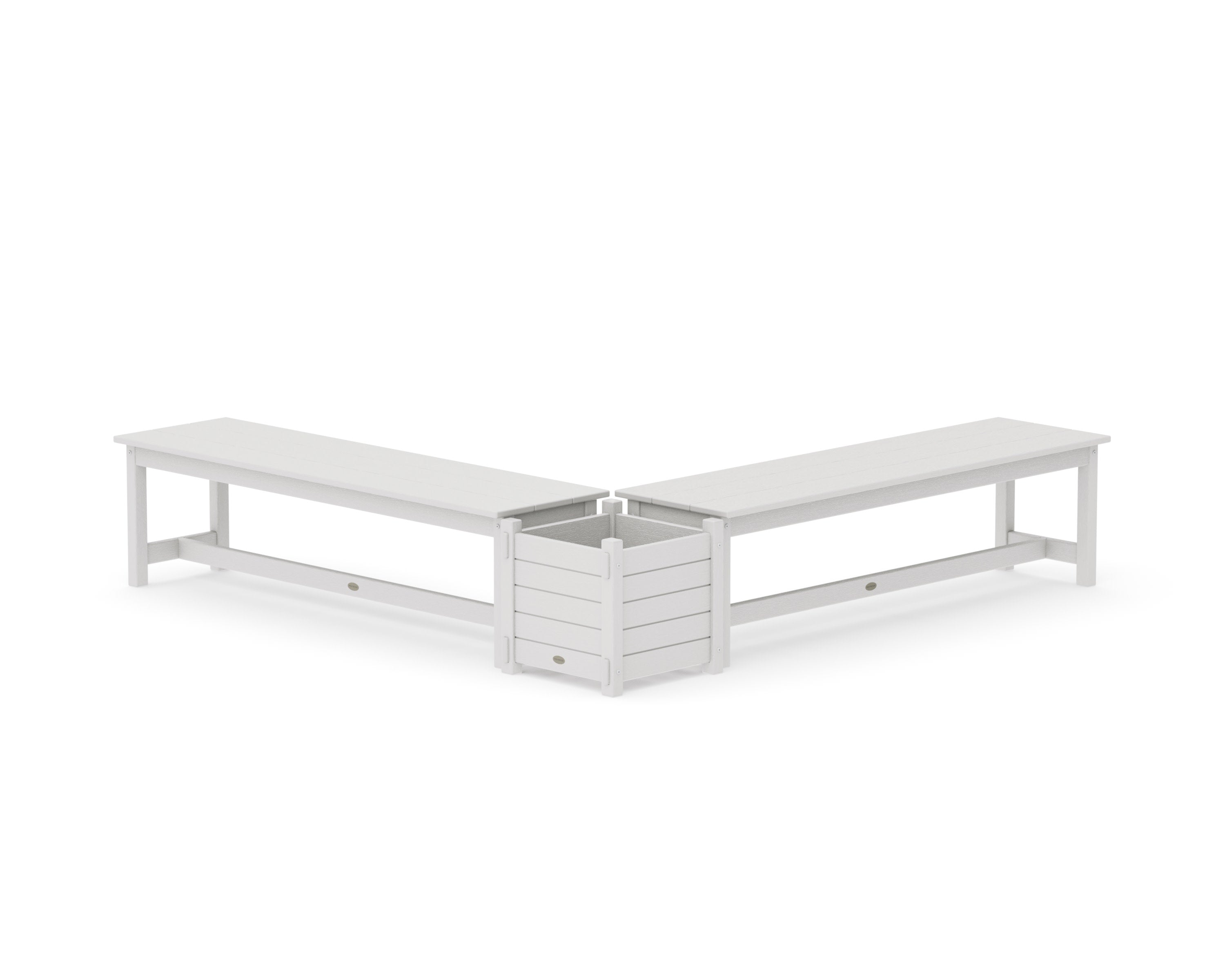 60" Nautical L- Shaped Planter Bench Set in Vintage White