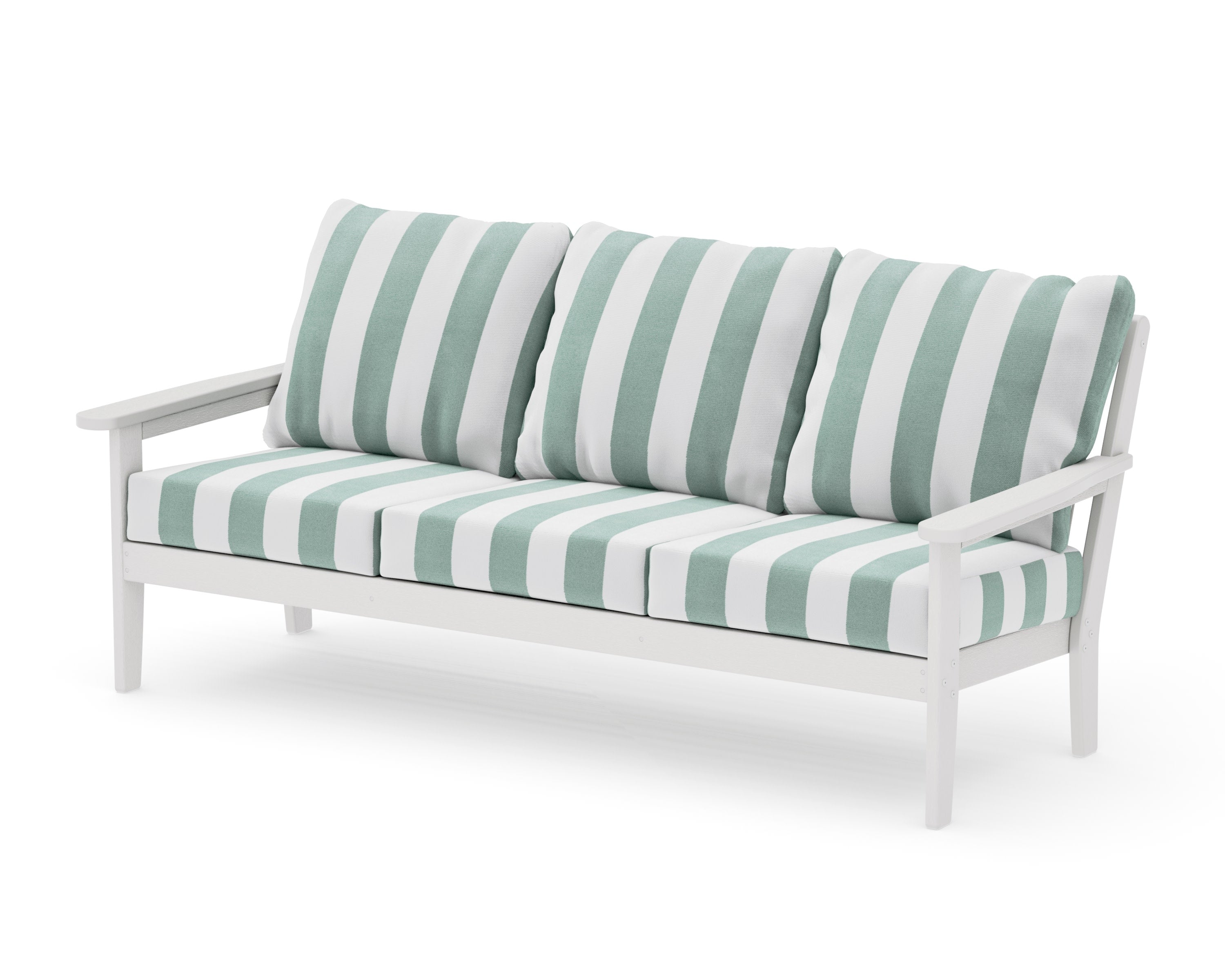 Cottage Deep Seating Sofa in Vintage White / Cabana Stripe Glacier Spa
