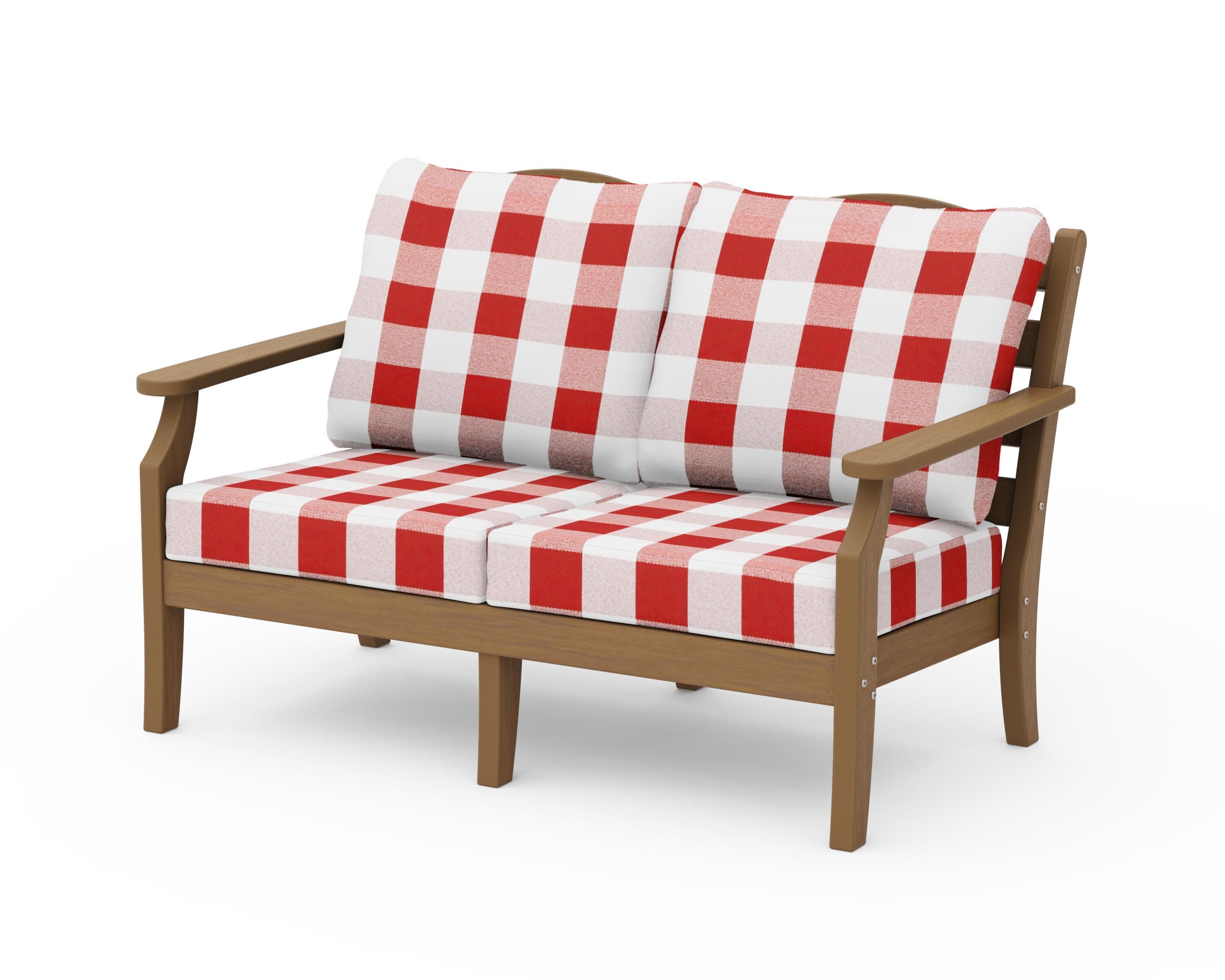 Savannah Deep Seating Loveseat in Natural / Buffalo Plaid Crimson
