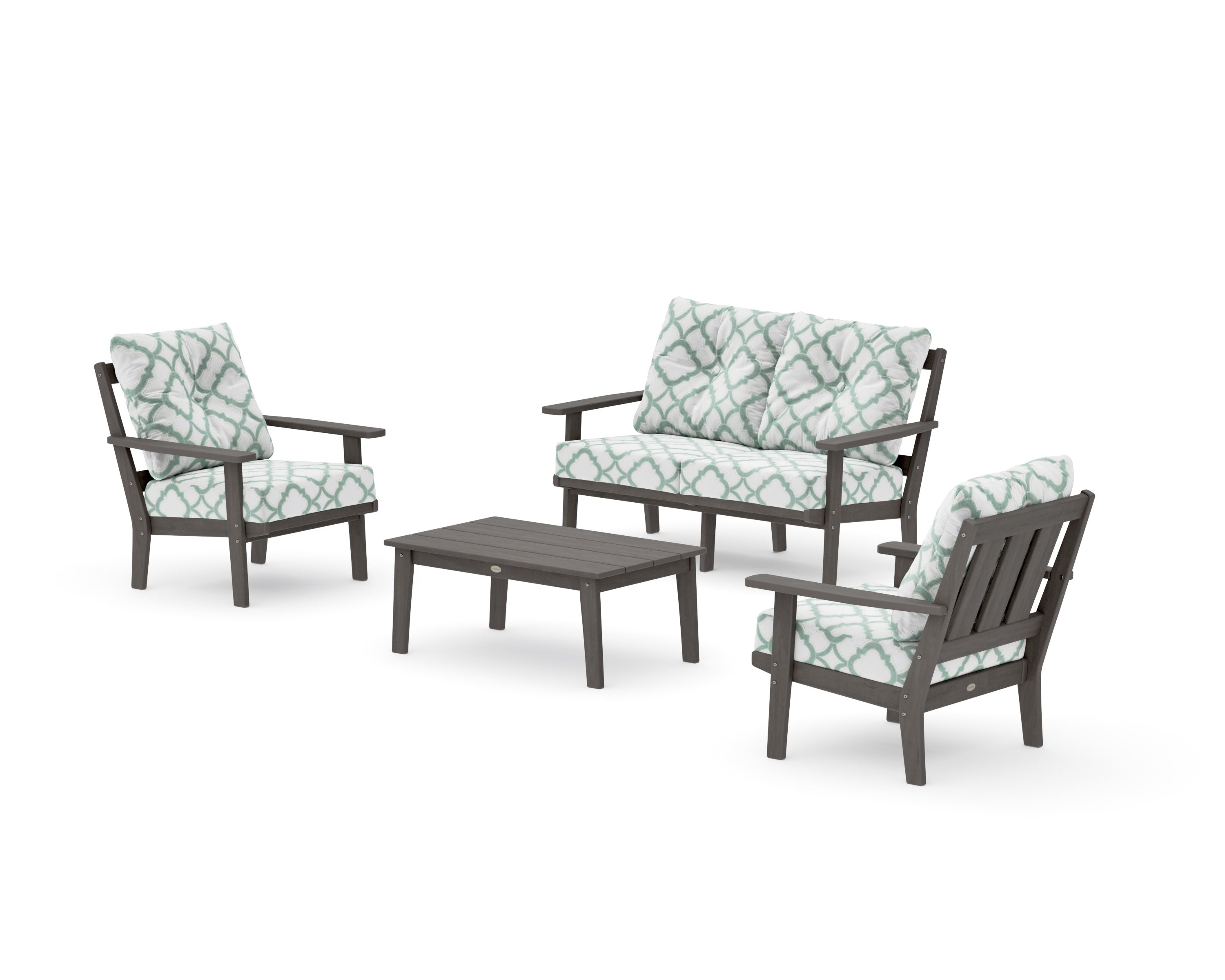 Oxford 4-Piece Deep Seating Set with Loveseat in Driftwood / Trellis Glacier Spa