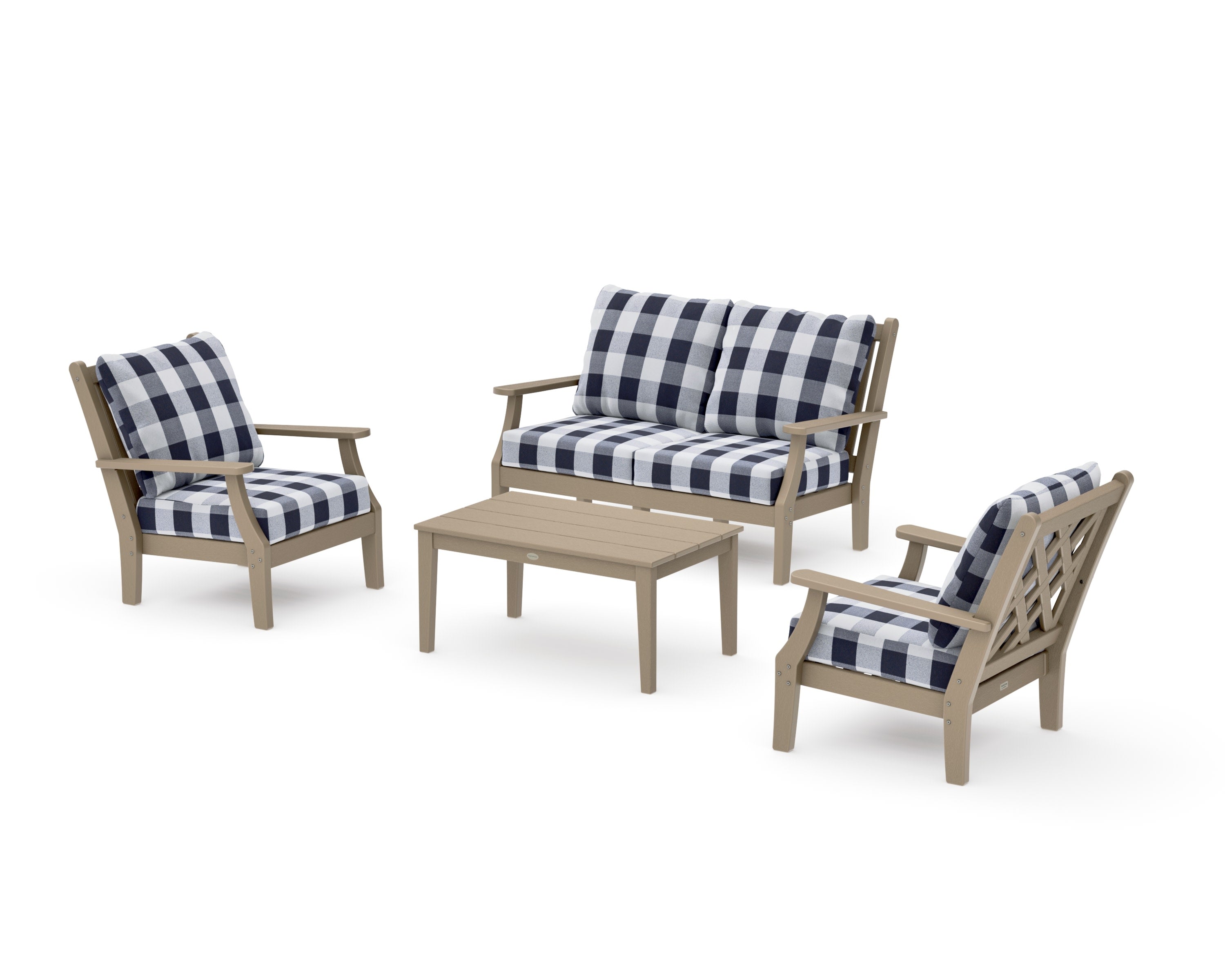 Wovendale 4-Piece Deep Seating Set with Loveseat in Vintage Sahara / Buffalo Plaid Navy
