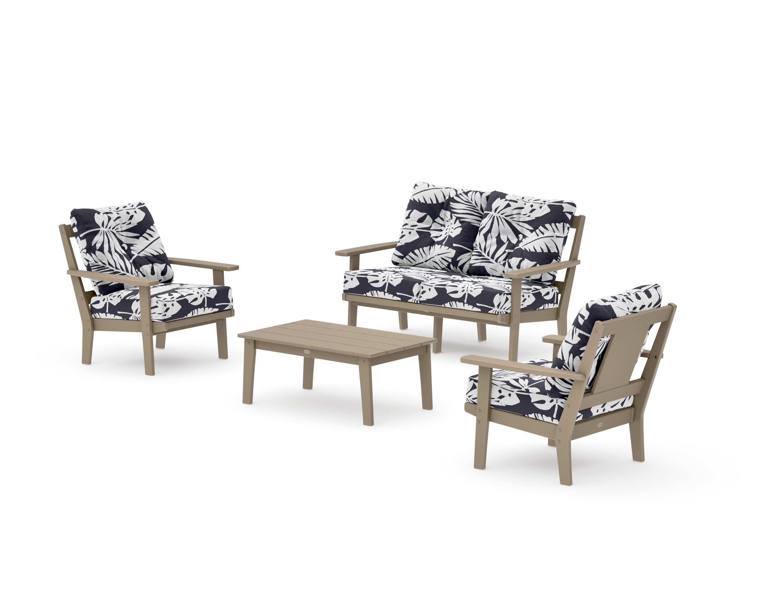 Prairie 4-Piece Deep Seating Set with Loveseat in Vintage Sahara / Leaf Navy