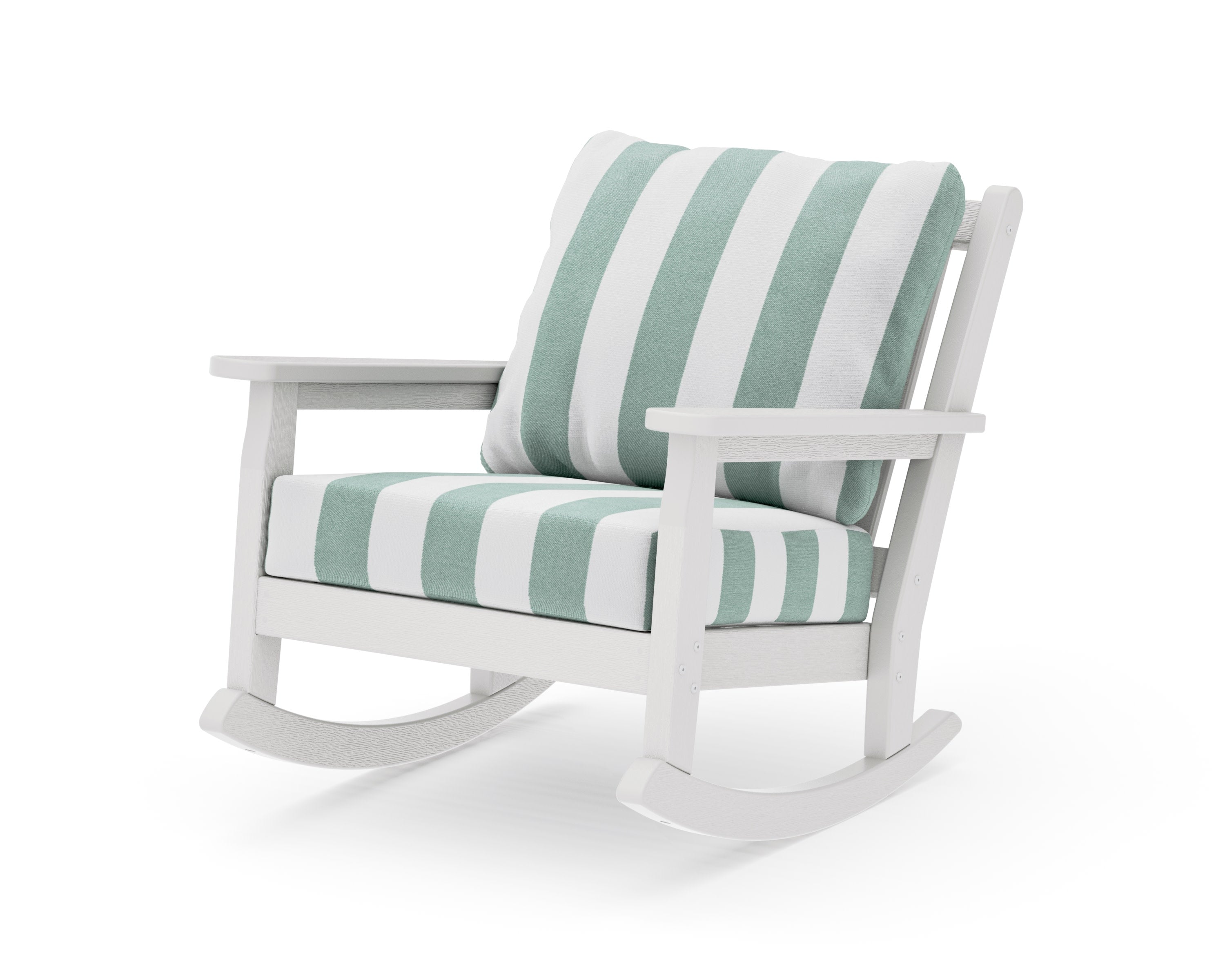 Chippendale Deep Seating Rocking Chair in Vintage White / Cabana Stripe Glacier Spa