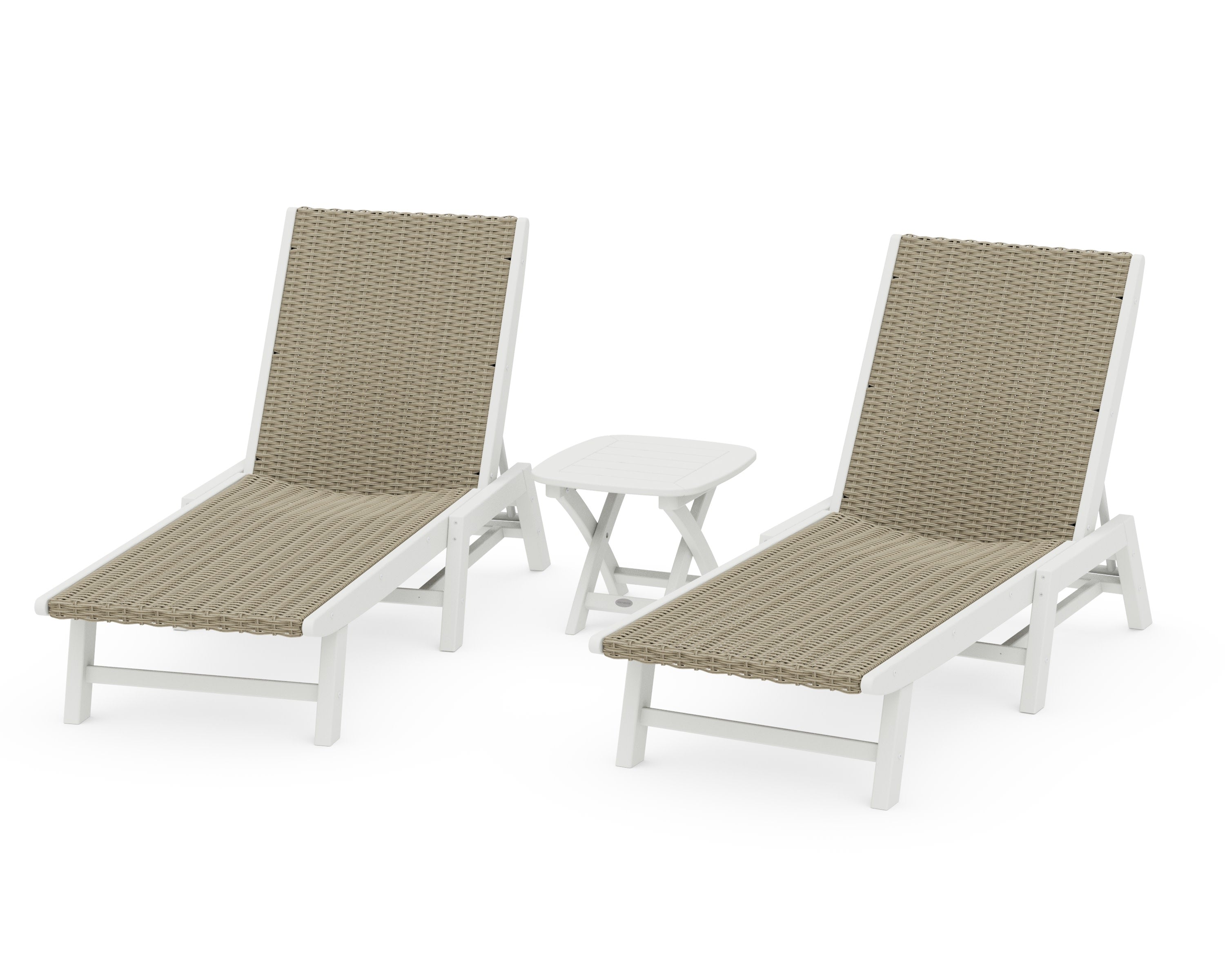 3 - Piece Coastal Woven Chaise Chaise Lounge Set in Vintage White / Dune Grass