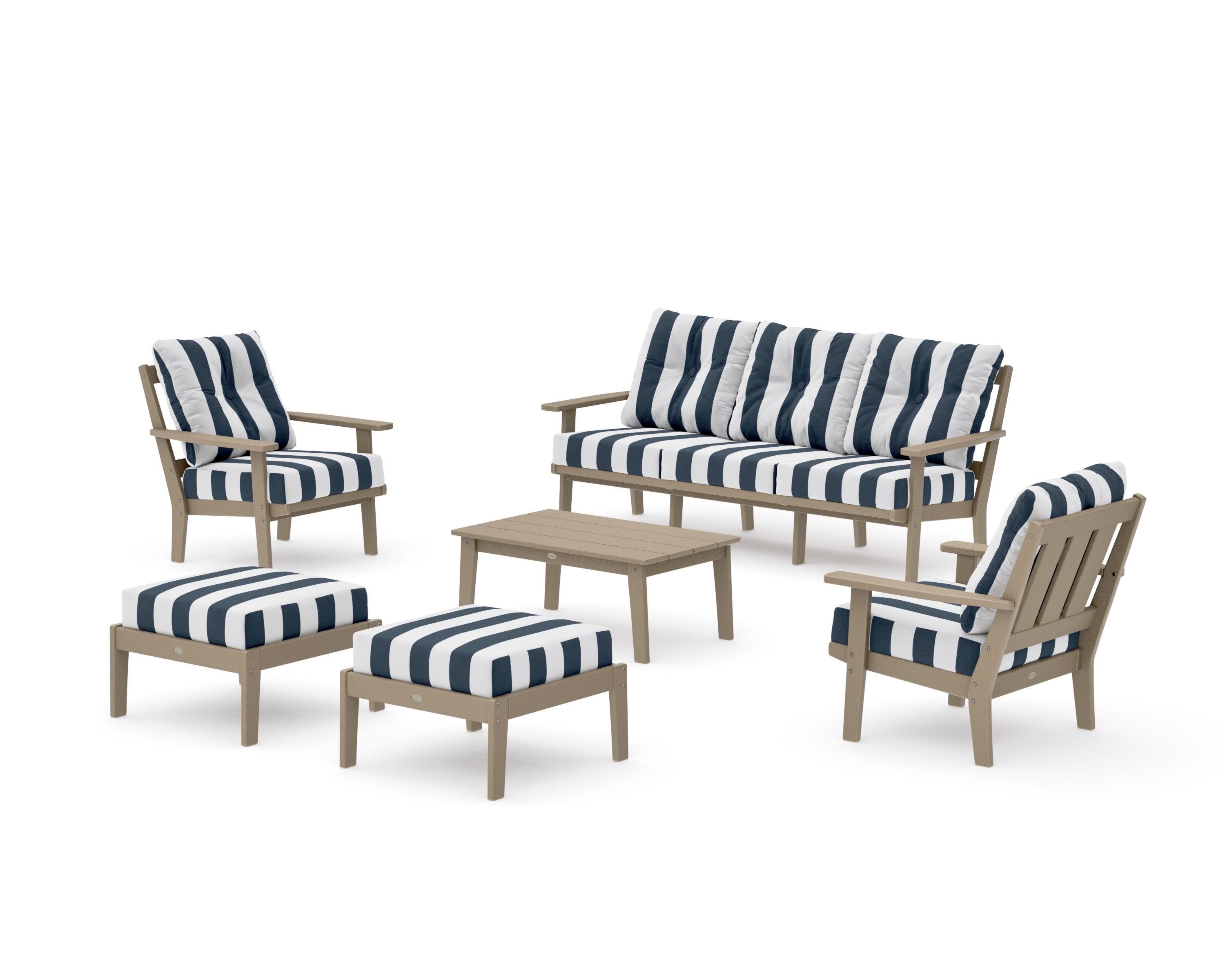 Oxford 6-Piece Lounge Sofa Set in Vintage Sahara / Cabana Stripe Marine Indigo