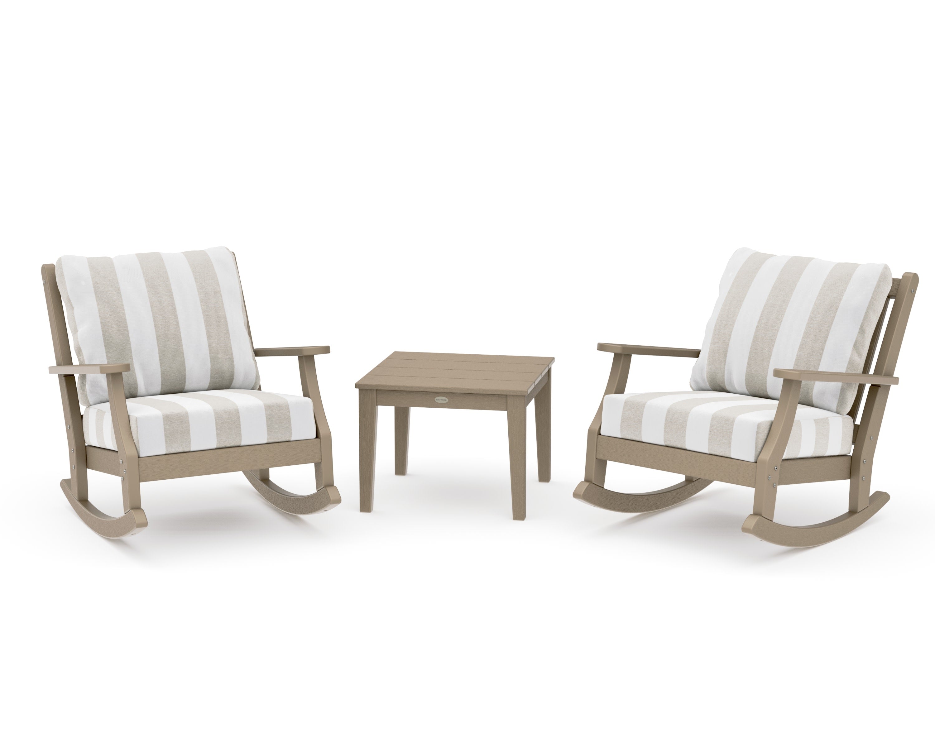 Wovendale 3-Piece Deep Seating Rocker Set in Vintage Sahara / Cabana Stripe Dune Burlap