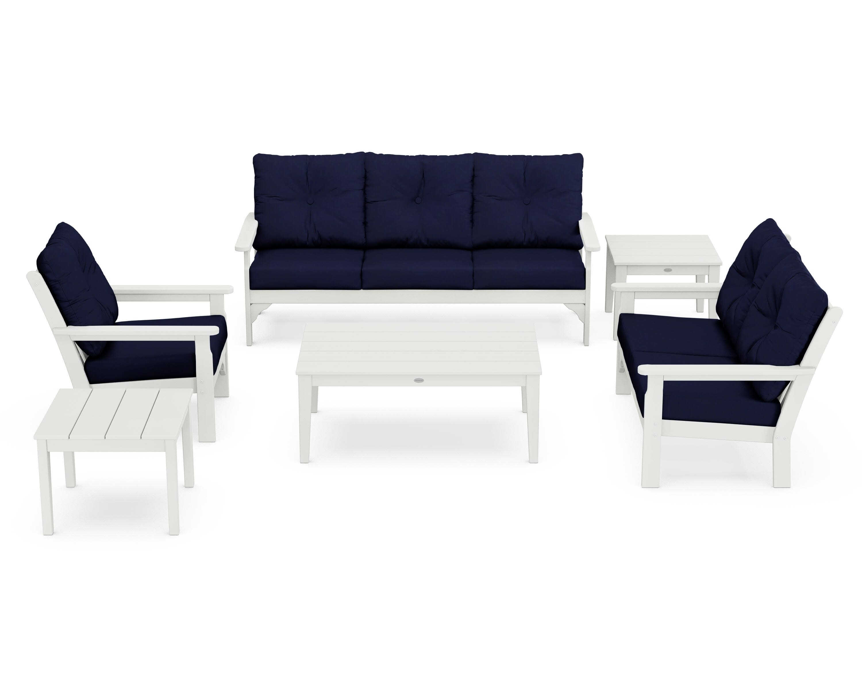 Vineyard 6-Piece Deep Seating Set in Vintage White / Navy