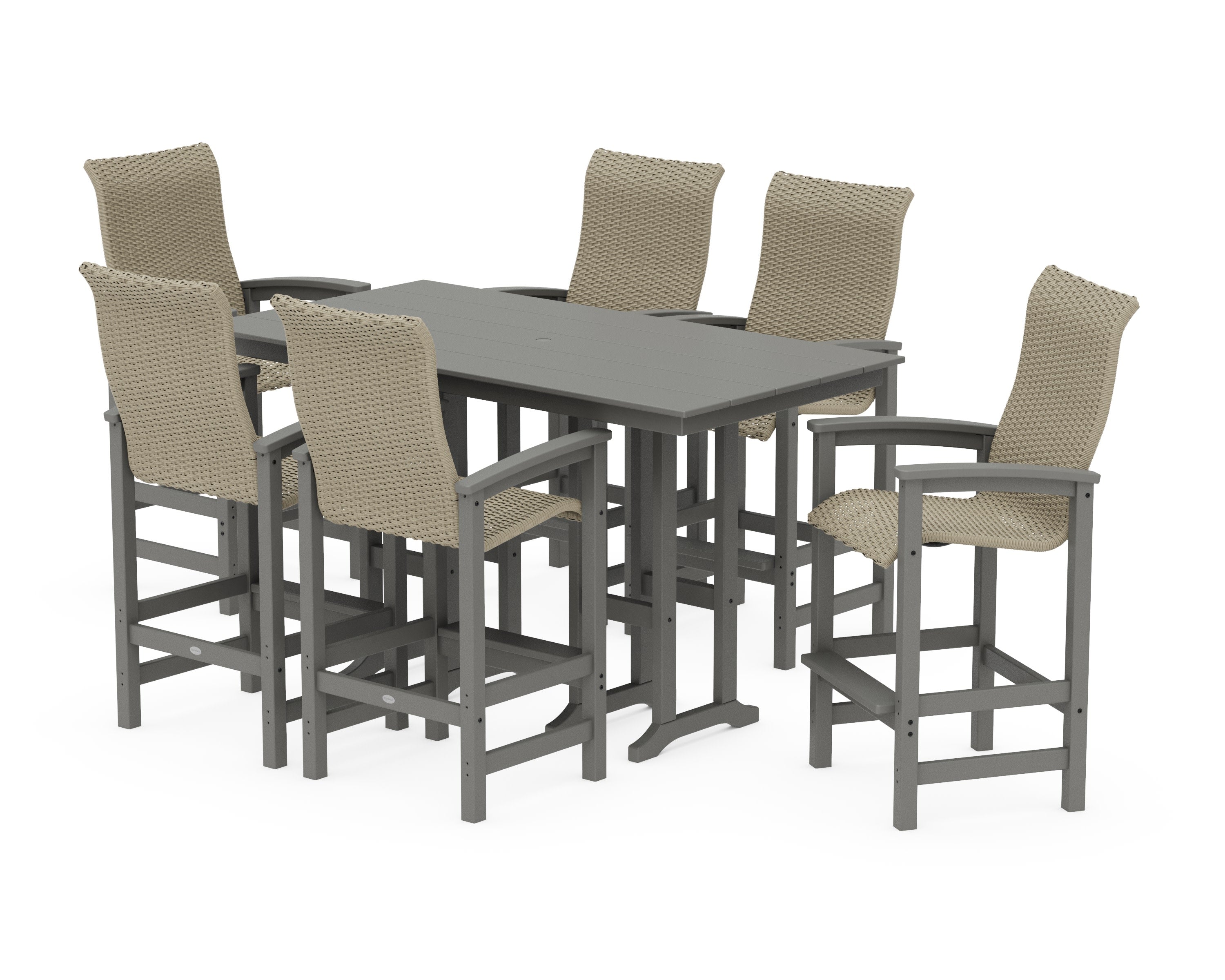 Coastal Woven High-Back Arm Chair 7-Piece Farmhouse Bar Set