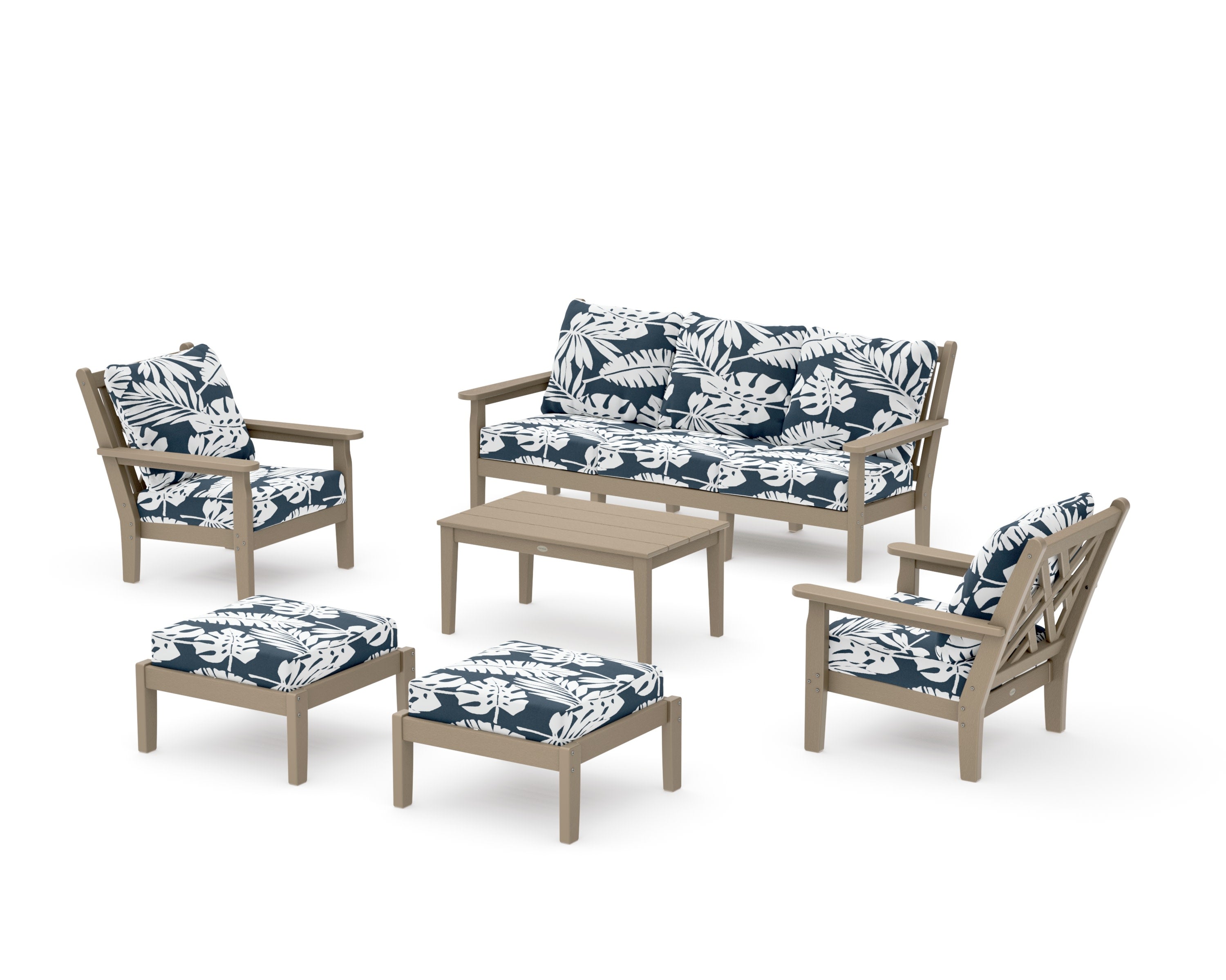 Chippendale 6-Piece Lounge Sofa Set in Vintage Sahara / Leaf Marine Indigo