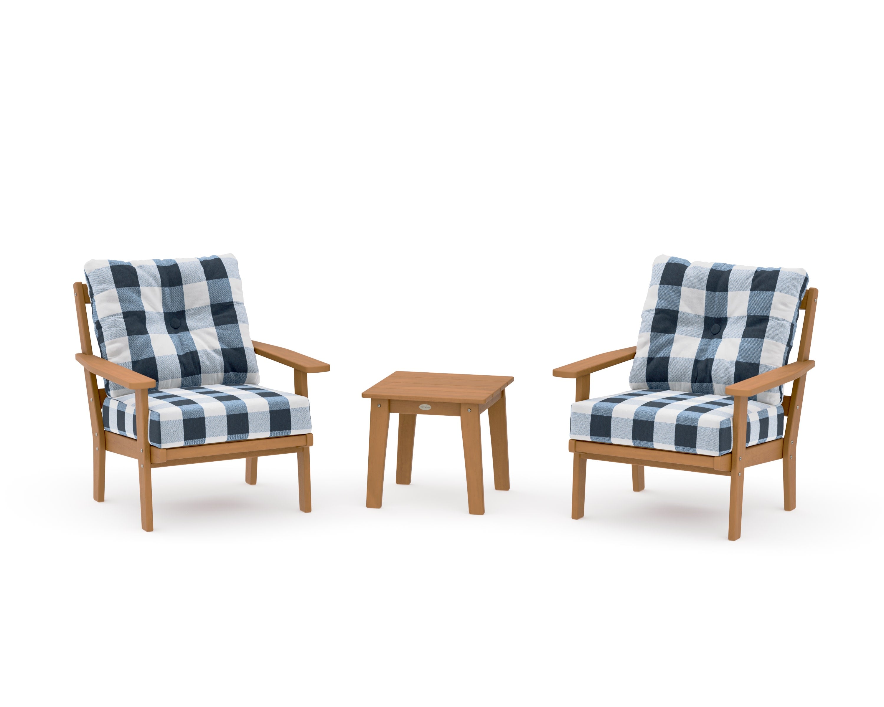 Prairie 3-Piece Deep Seating Set in Natural / Buffalo Plaid Marine Indigo
