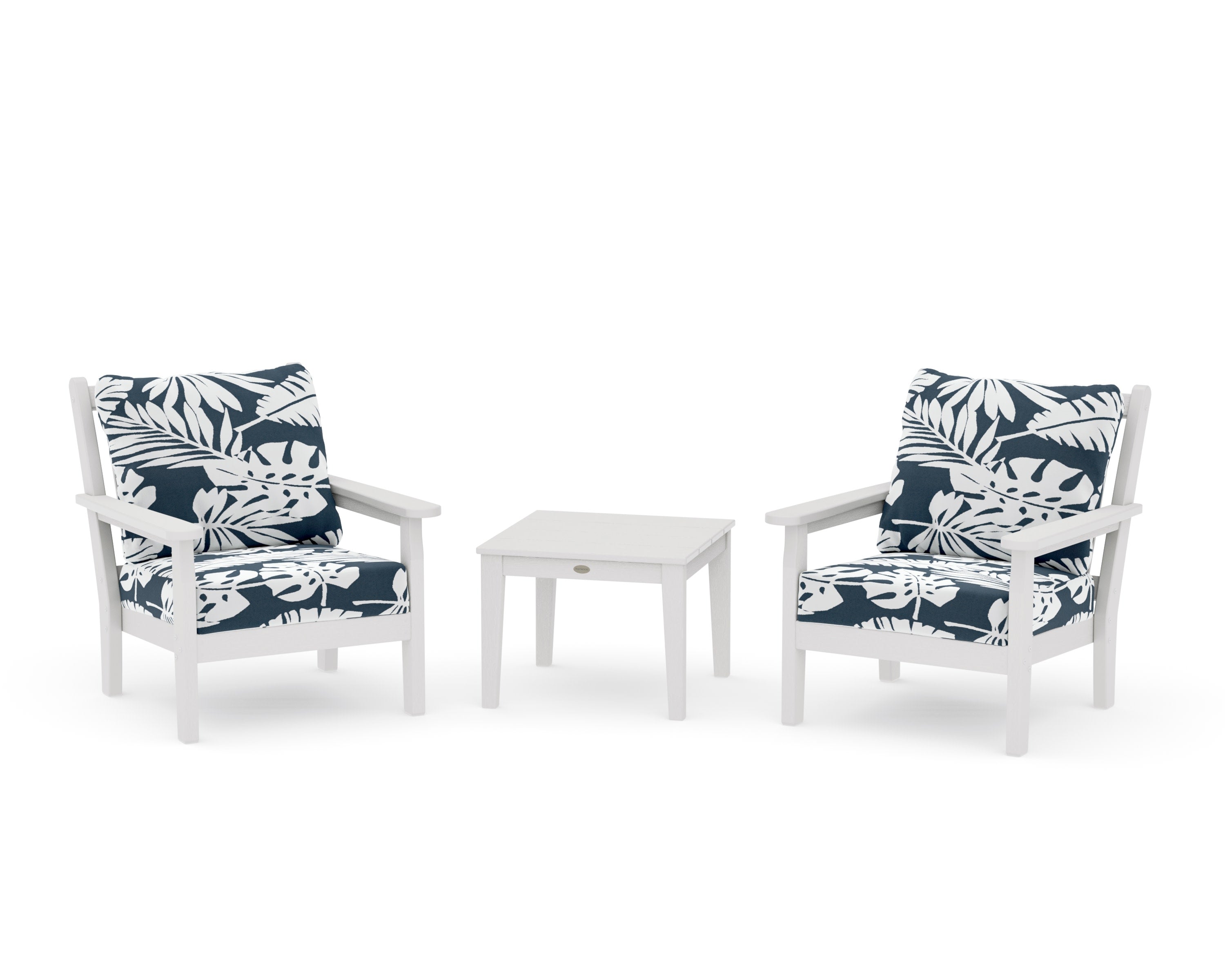 Chippendale 3-Piece Deep Seating Set in Vintage White / Leaf Marine Indigo