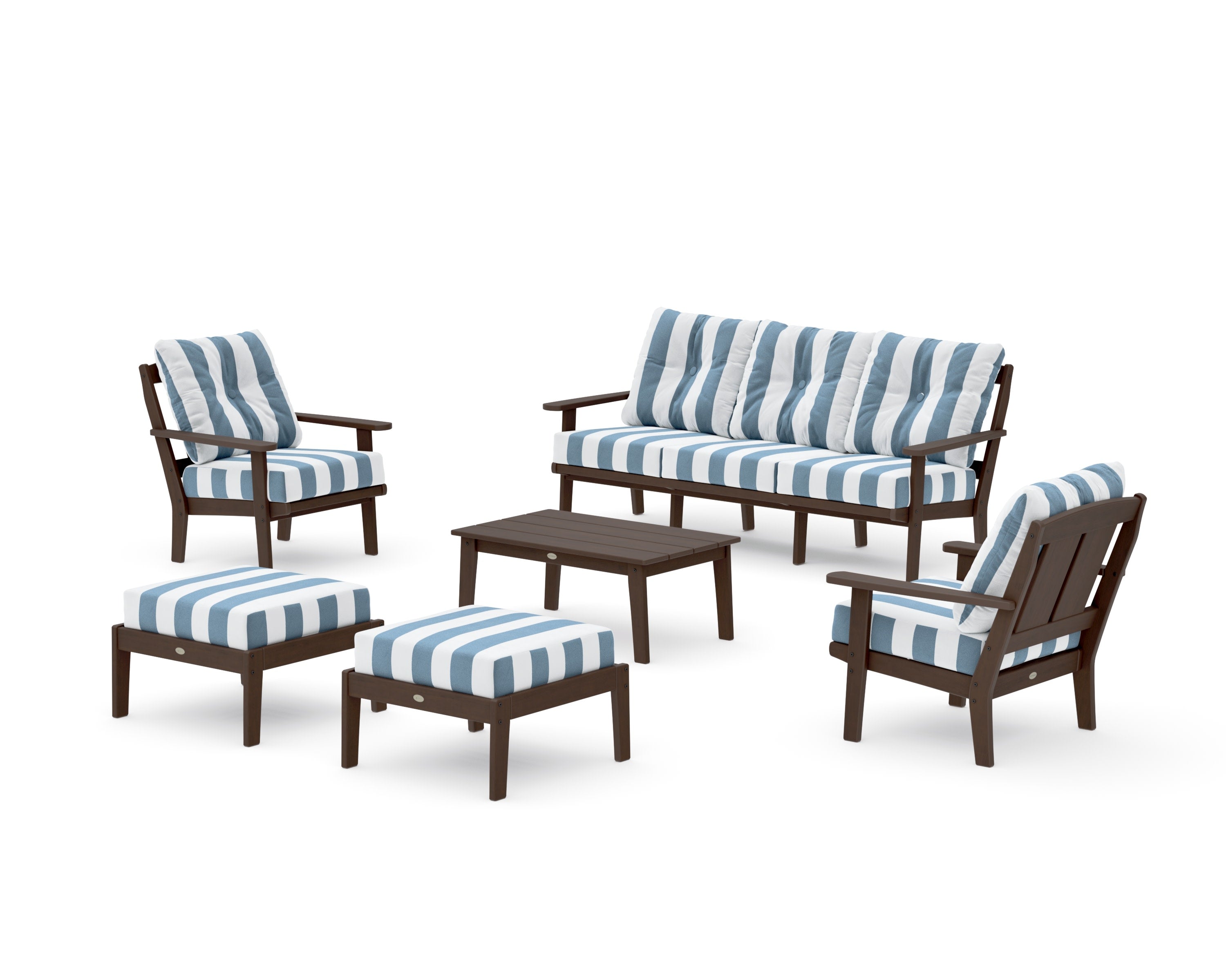 Mission 6-Piece Lounge Sofa Set in Kona / Cabana Stripe Sky Blue