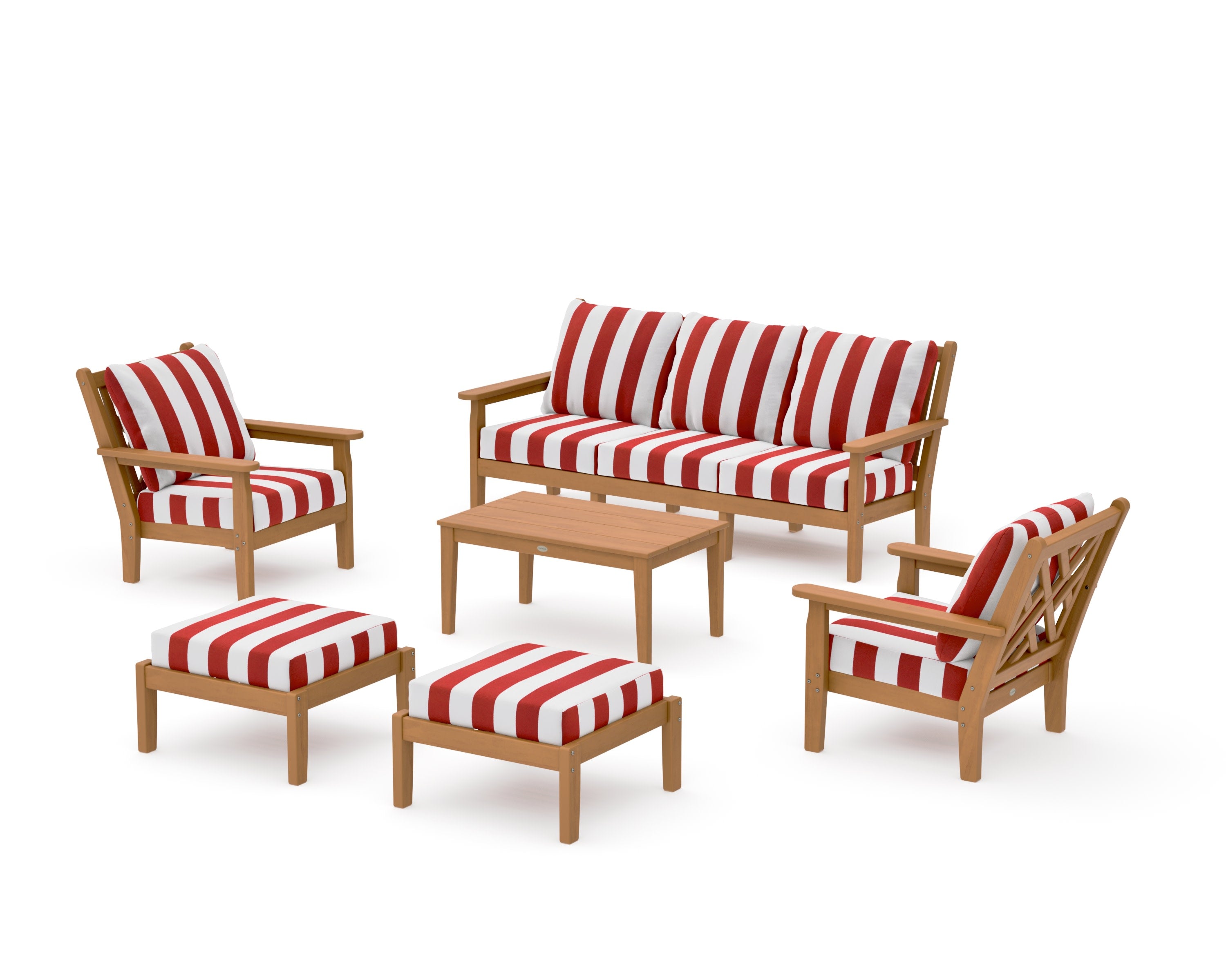 Chippendale 6-Piece Lounge Sofa Set in Natural / Cabana Stripe Crimson