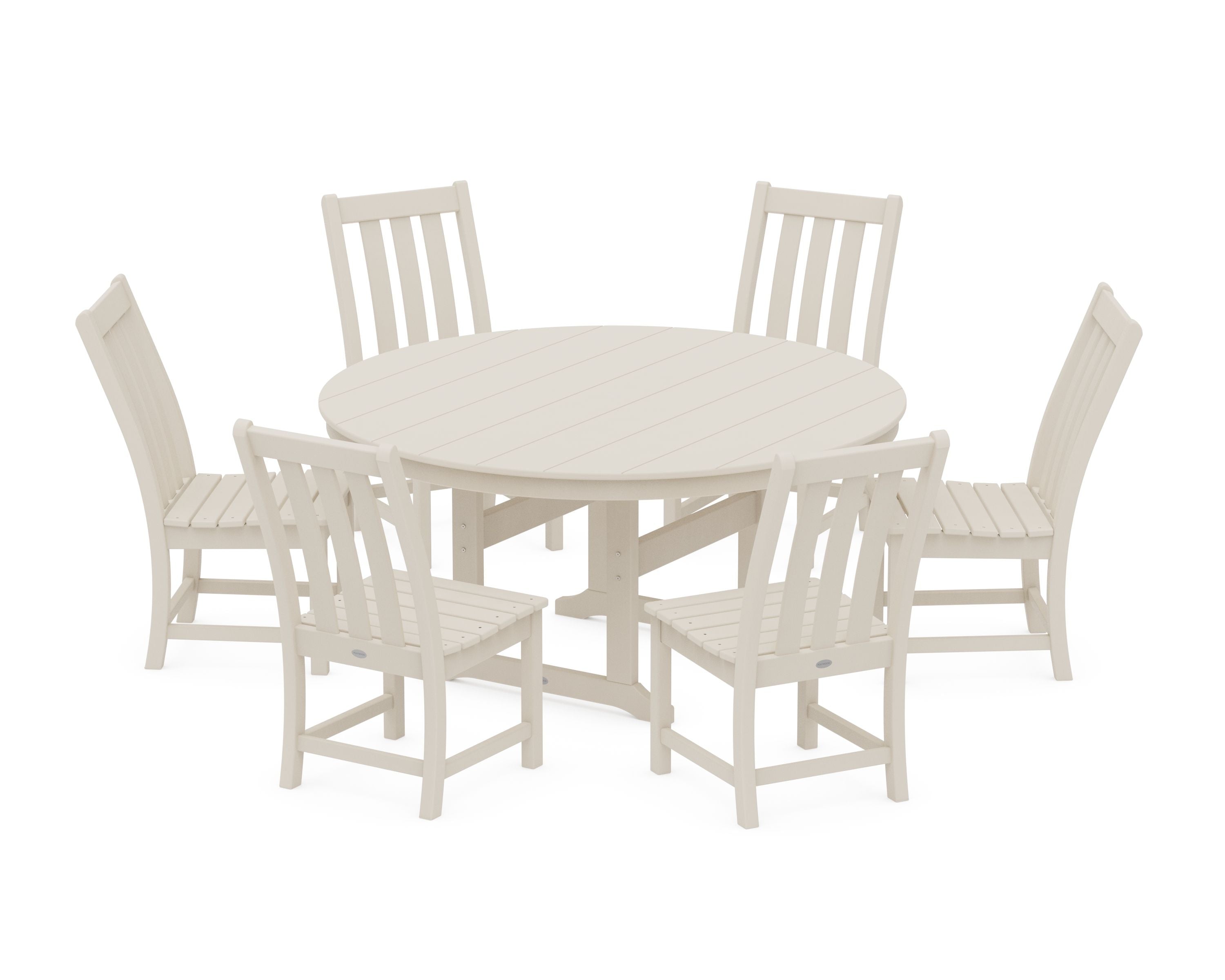 Vineyard 7-Piece Side Chair Round Farmhouse Dining Set in Sand