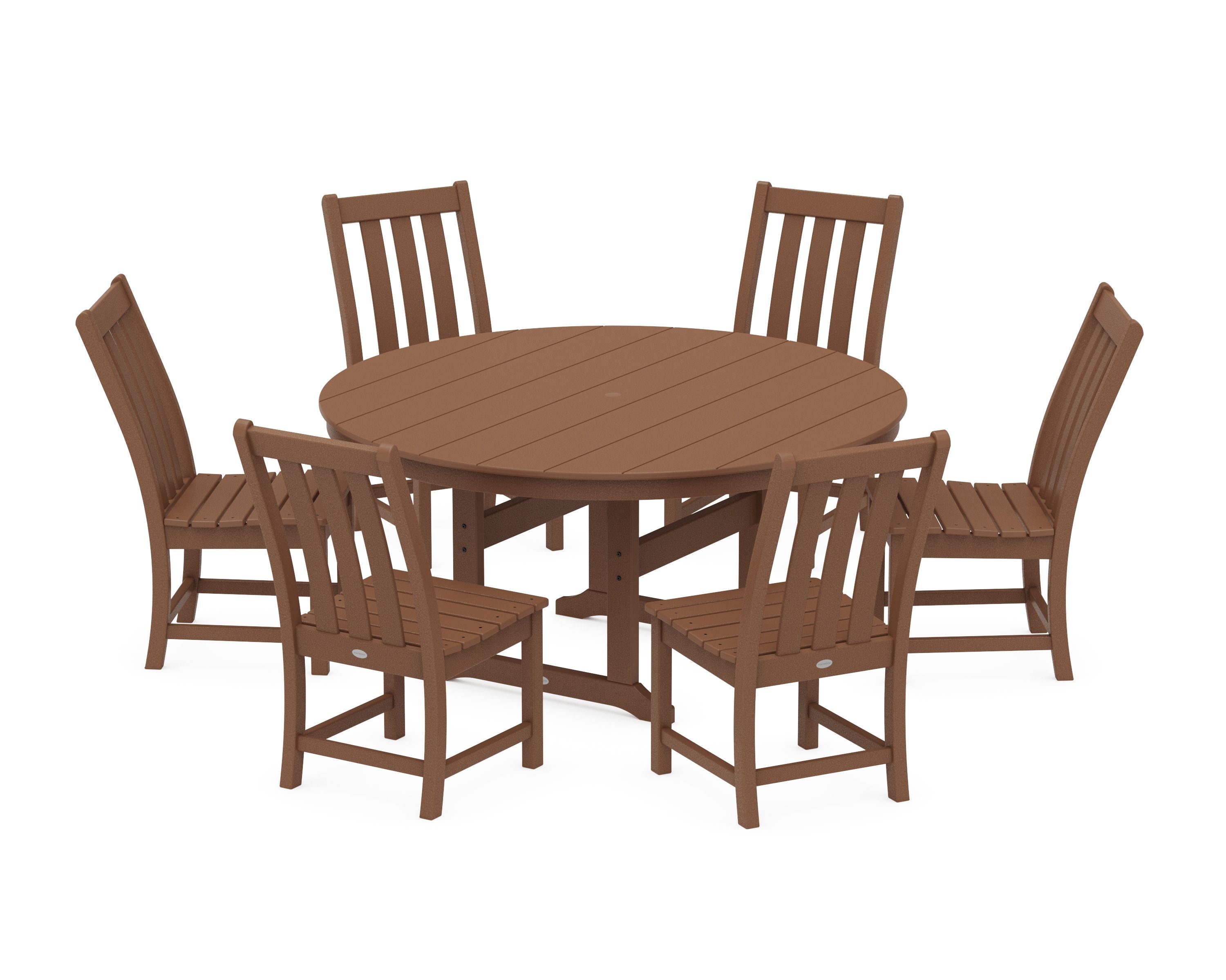 Vineyard 7-Piece Side Chair Round Farmhouse Dining Set in Teak