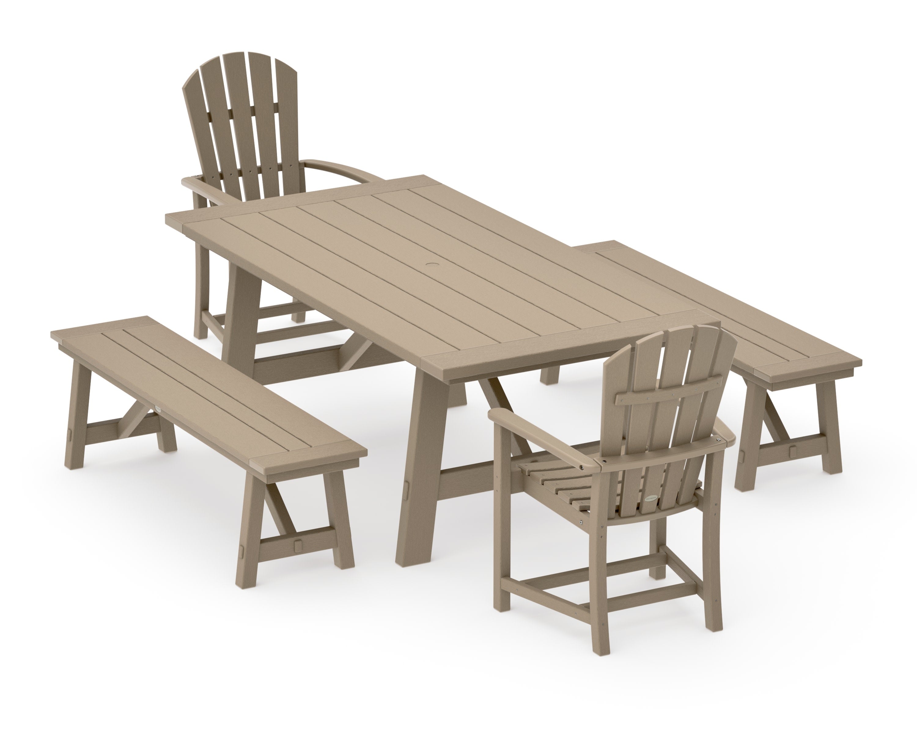 Palm Coast 5-Piece Rustic Farmhouse Dining Set With Benches in Vintage Sahara