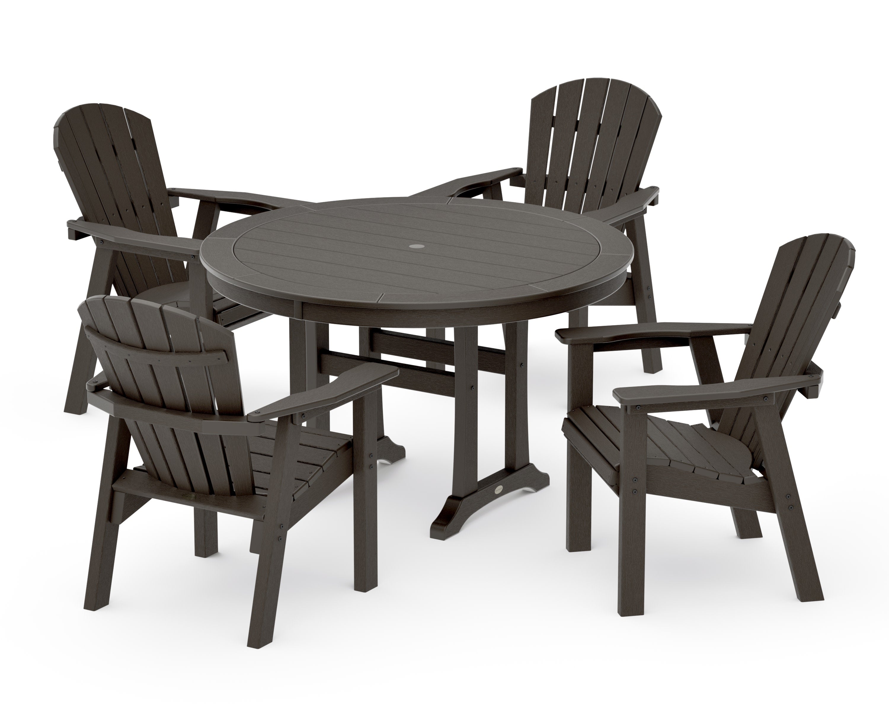 Seashell 5-Piece Round Dining Set with Trestle Legs in Vintage Coffee
