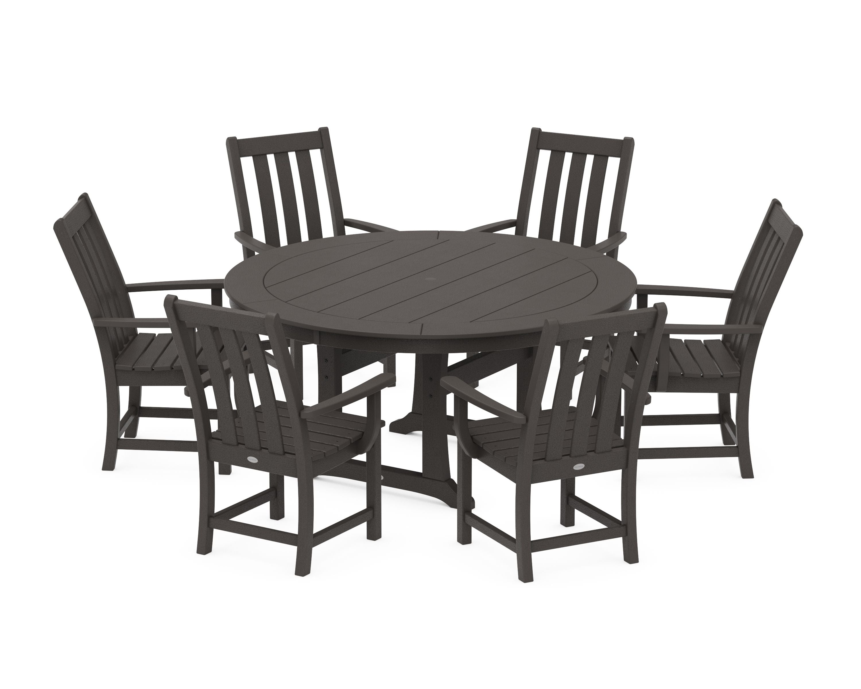Vineyard 7-Piece Arm Chair Round Dining Set in Vintage Coffee