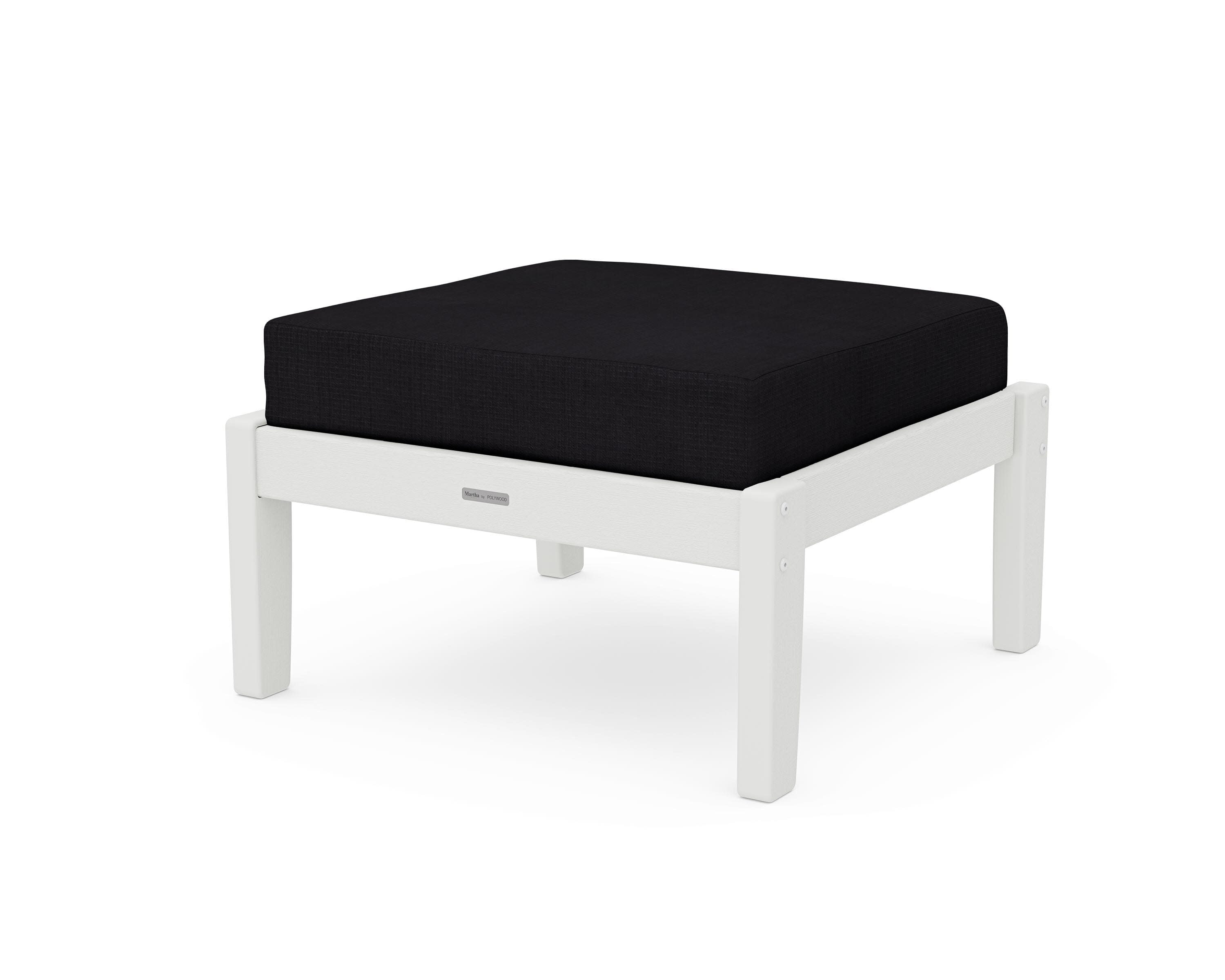 Chinoiserie Deep Seating Ottoman in Vintage White / Midnight Linen