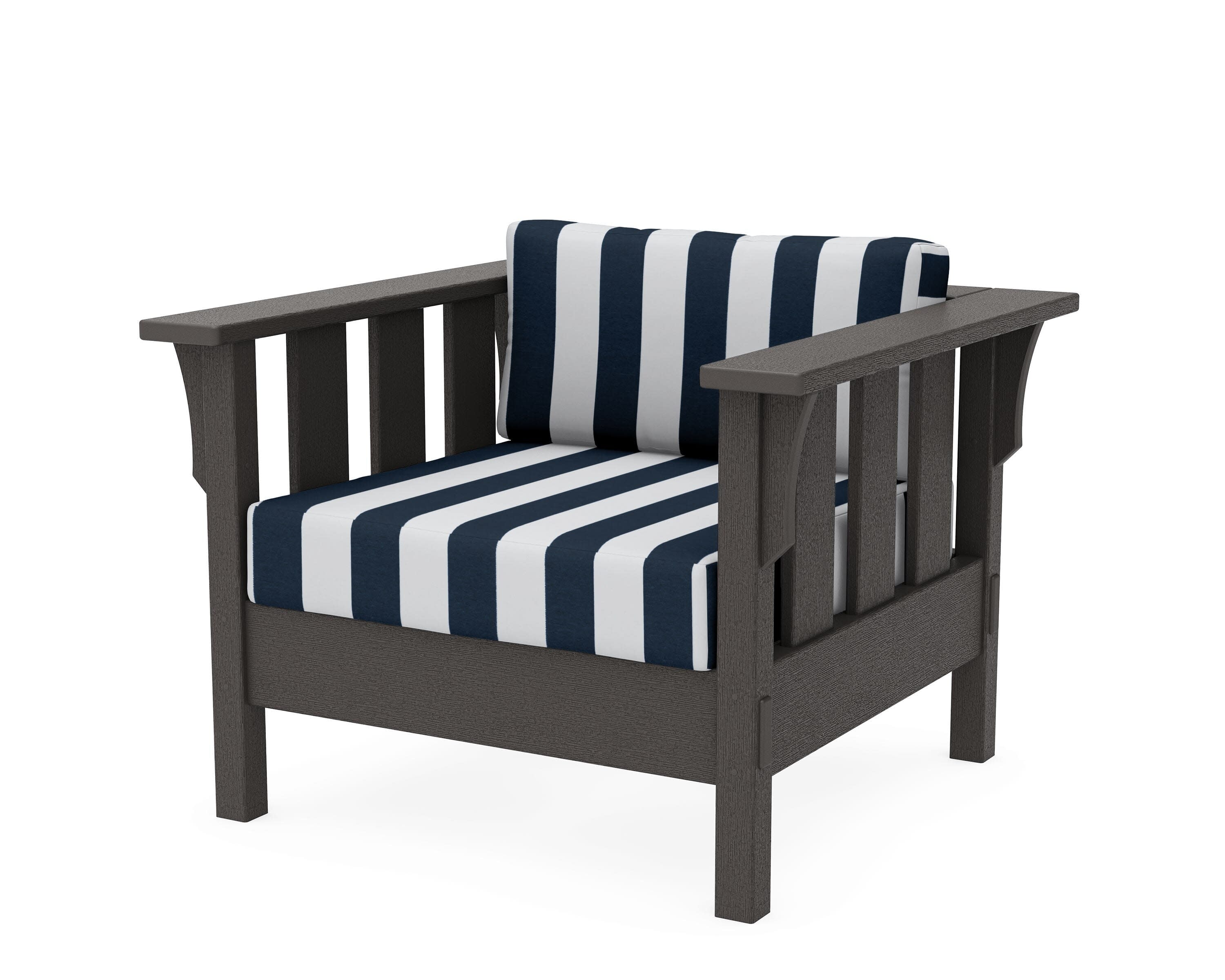 Acadia Deep Seating Chair in Vintage Coffee / Cabana Stripe Marine Indigo
