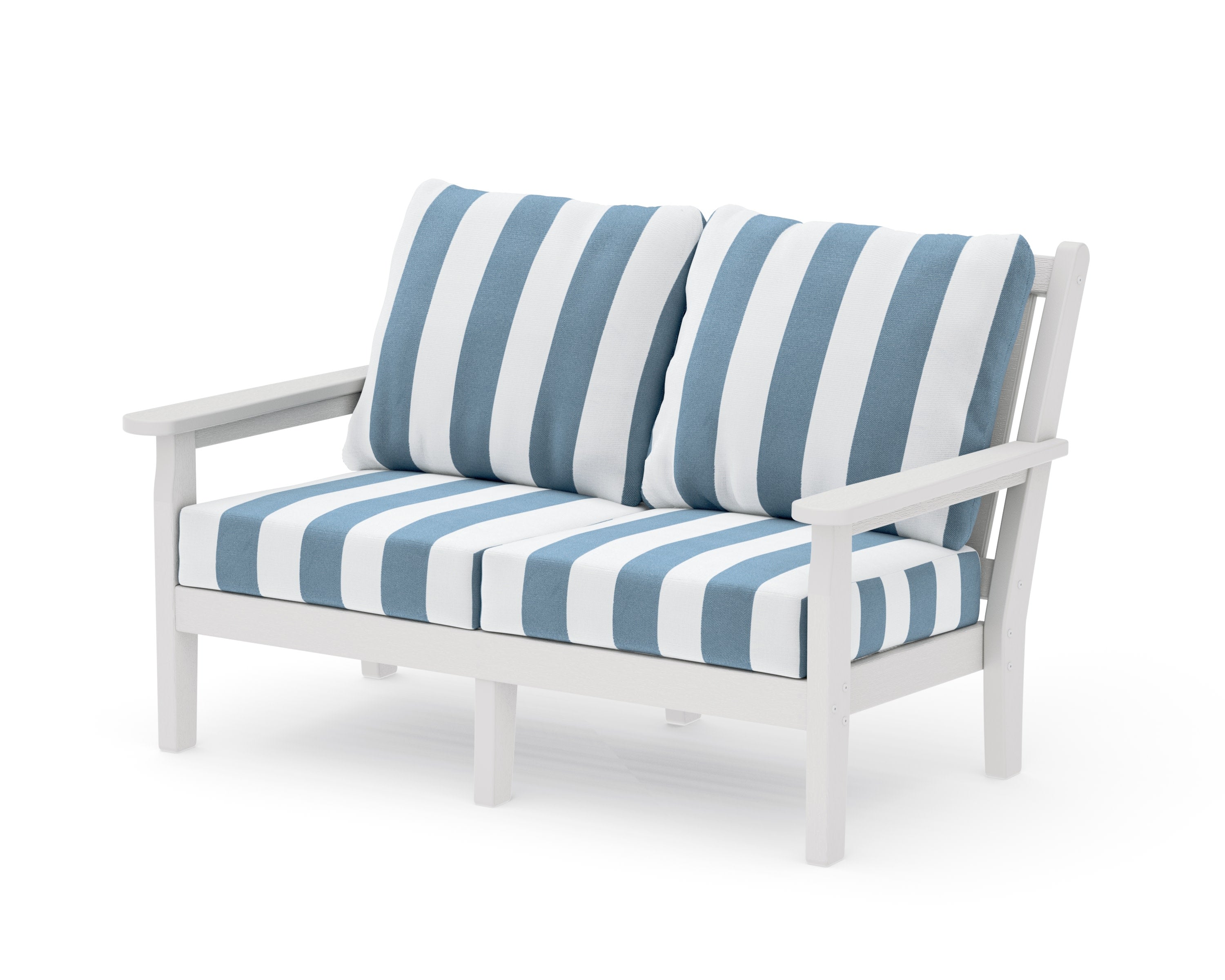 Chippendale Deep Seating Loveseat in Vintage White / Cabana Stripe Sky Blue