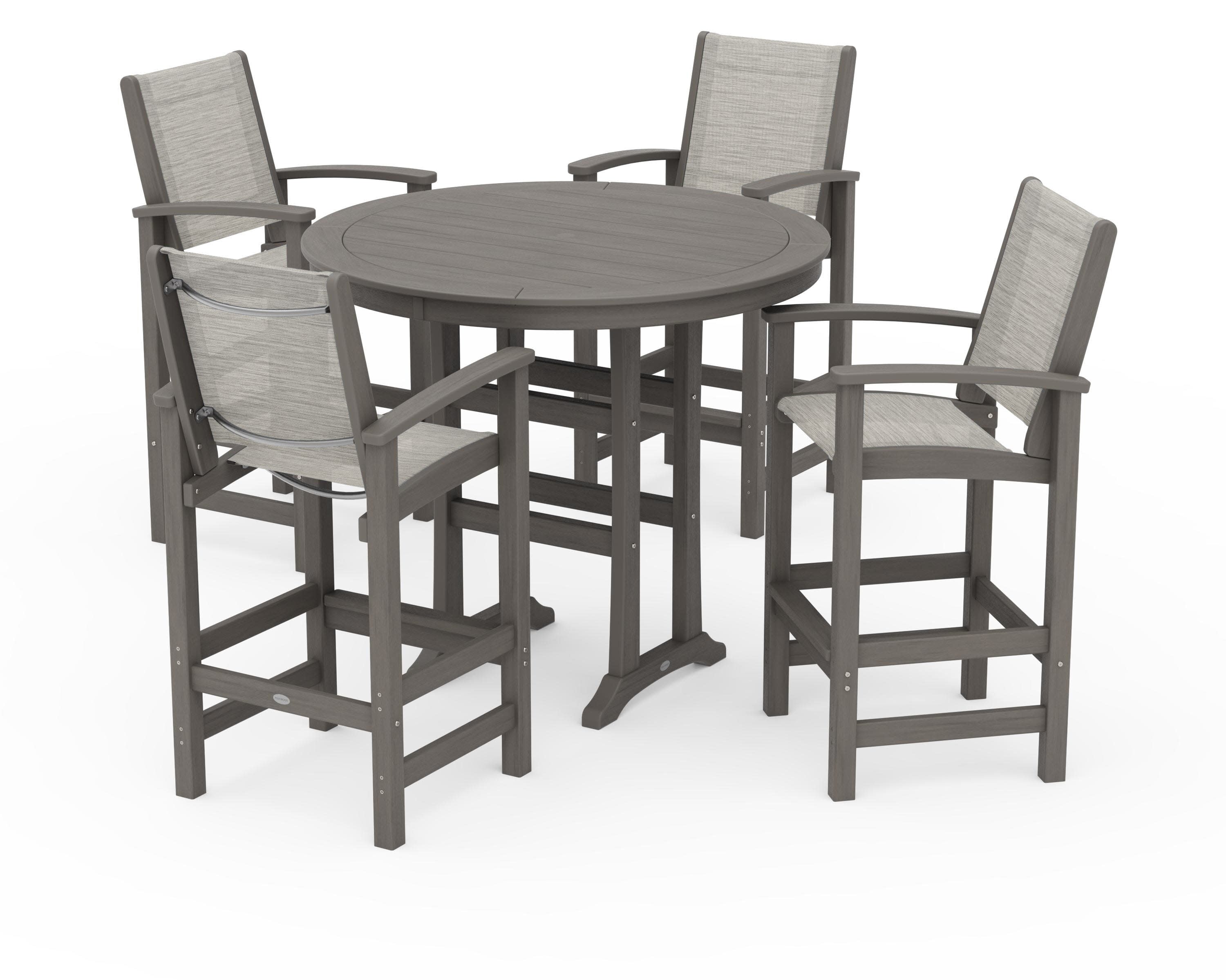 Coastal 5-Piece Nautical Trestle Bar Set in Driftwood / Birch Sling