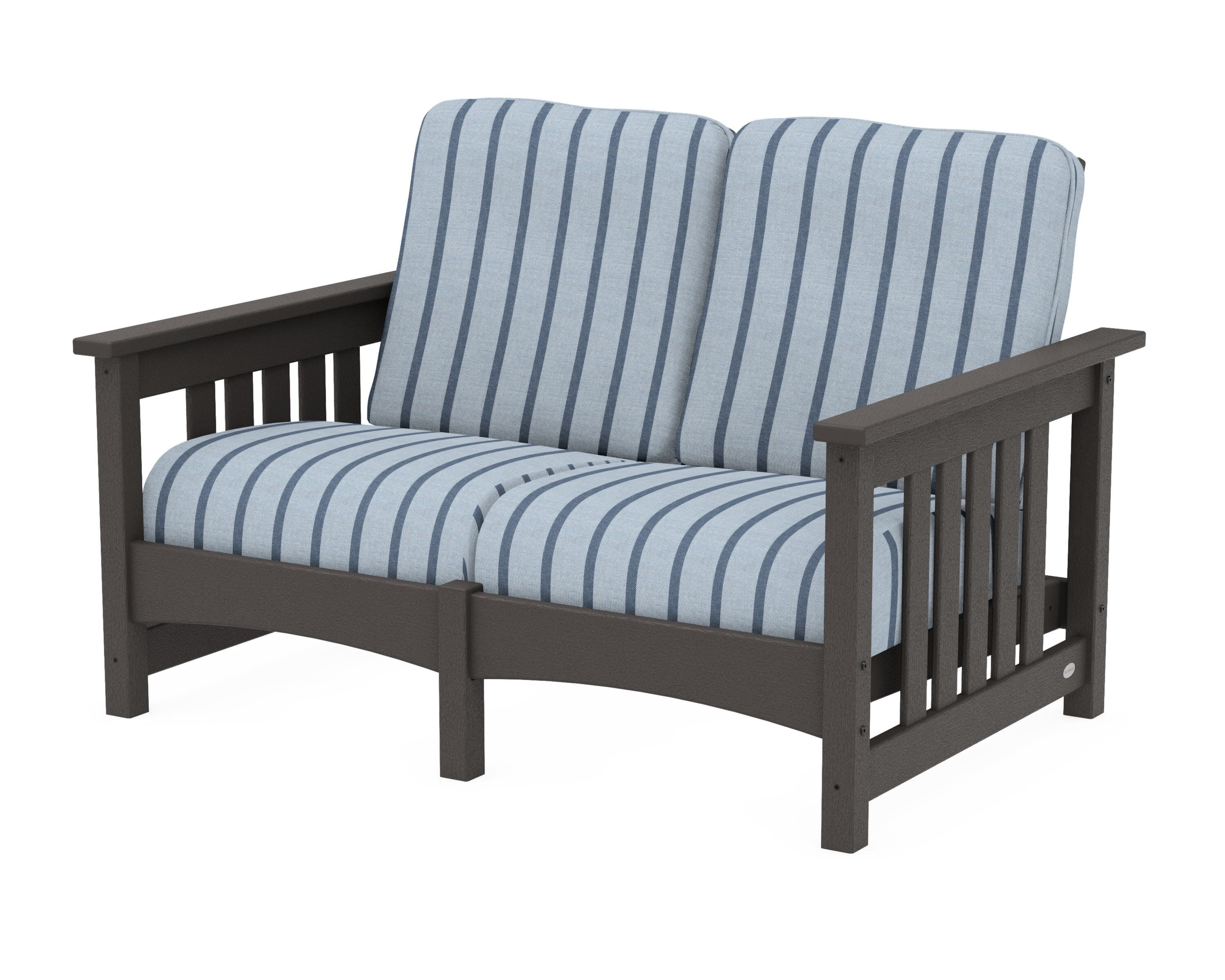 Club Mission Loveseat in Vintage Coffee / Unwind Sky