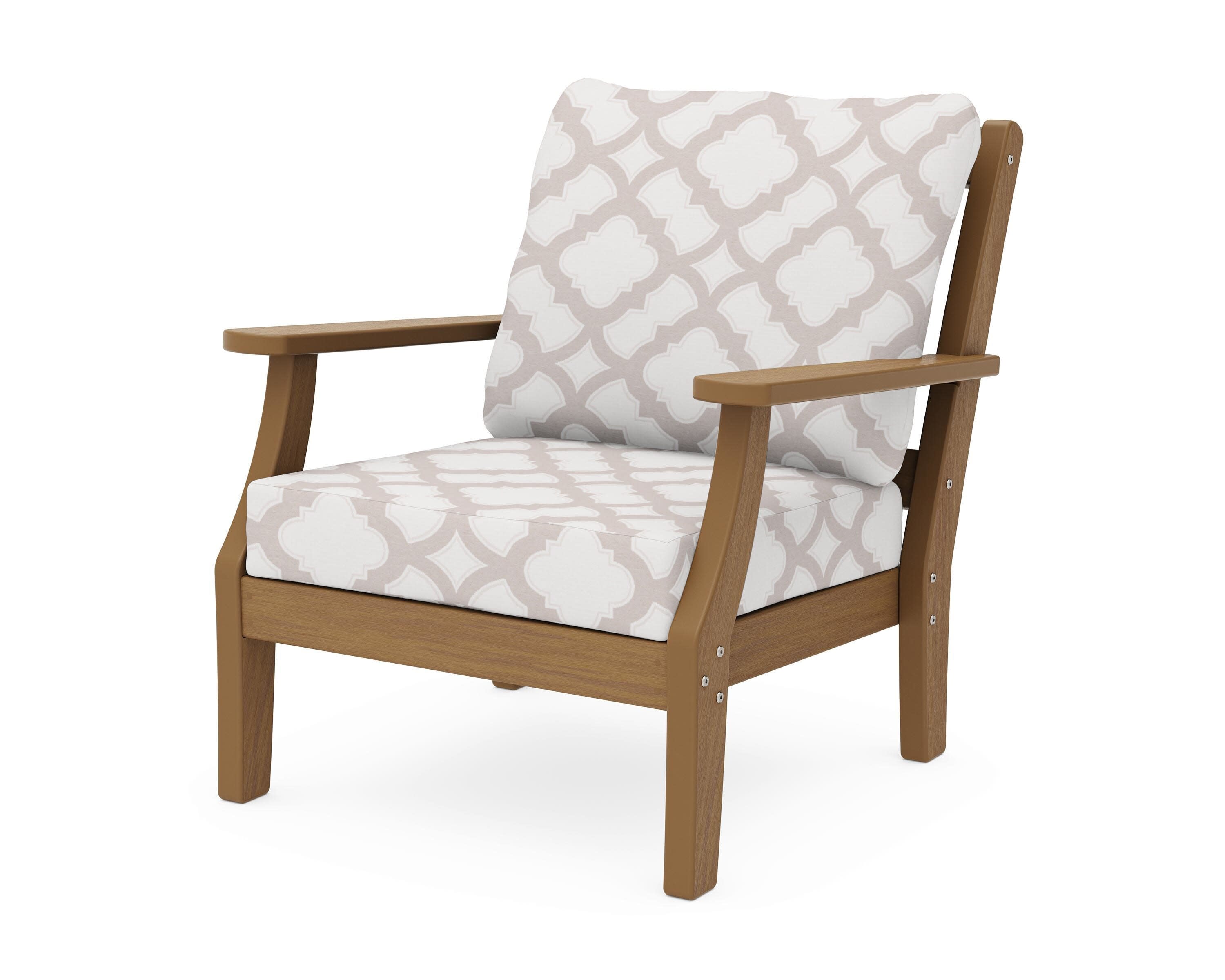 Chinoiserie Deep Seating Chair in Natural / Trellis Dune Burlap