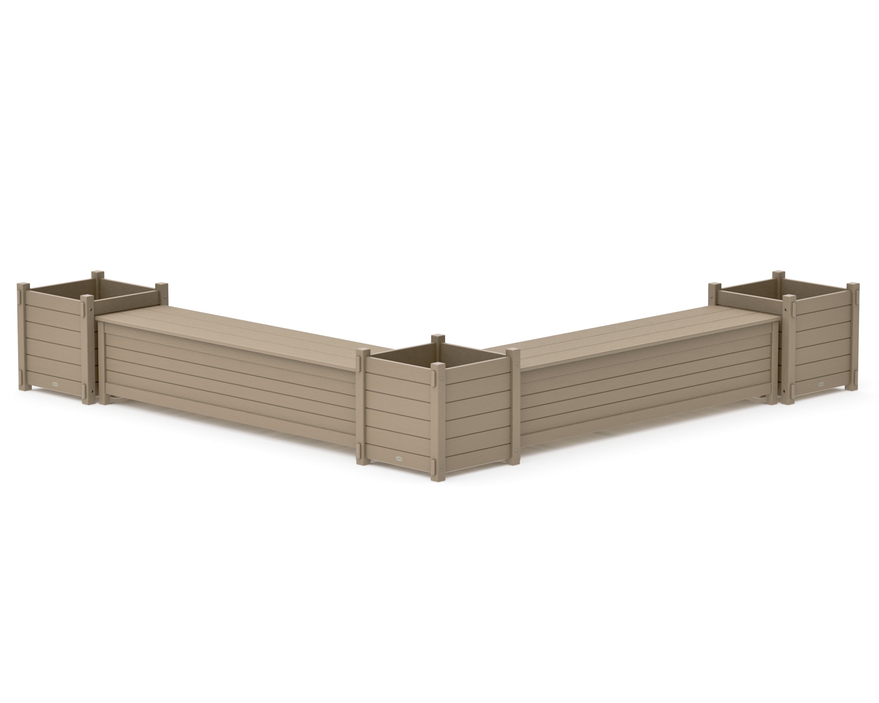 72" Nautical L- Shaped Planter Storage Bench Corner Set- Large in Vintage Sahara