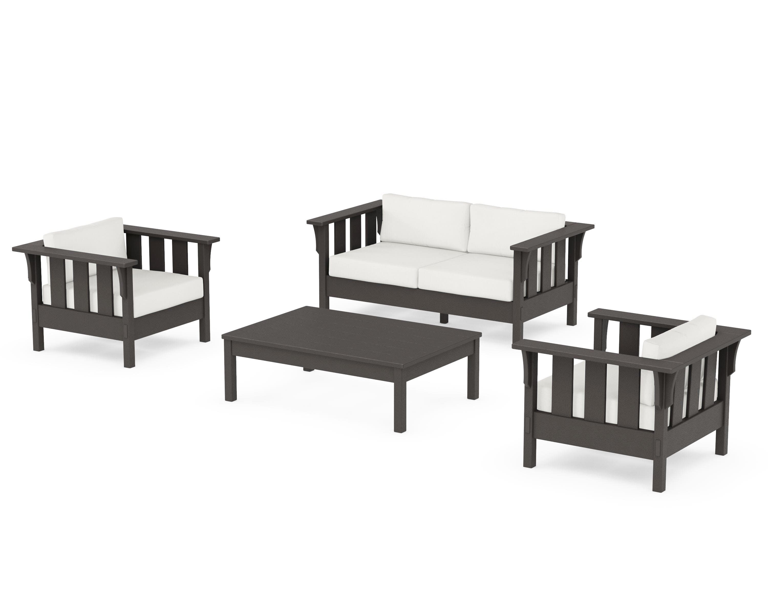 Acadia 4-Piece Deep Seating Set with Loveseat in Vintage Coffee / Natural Linen