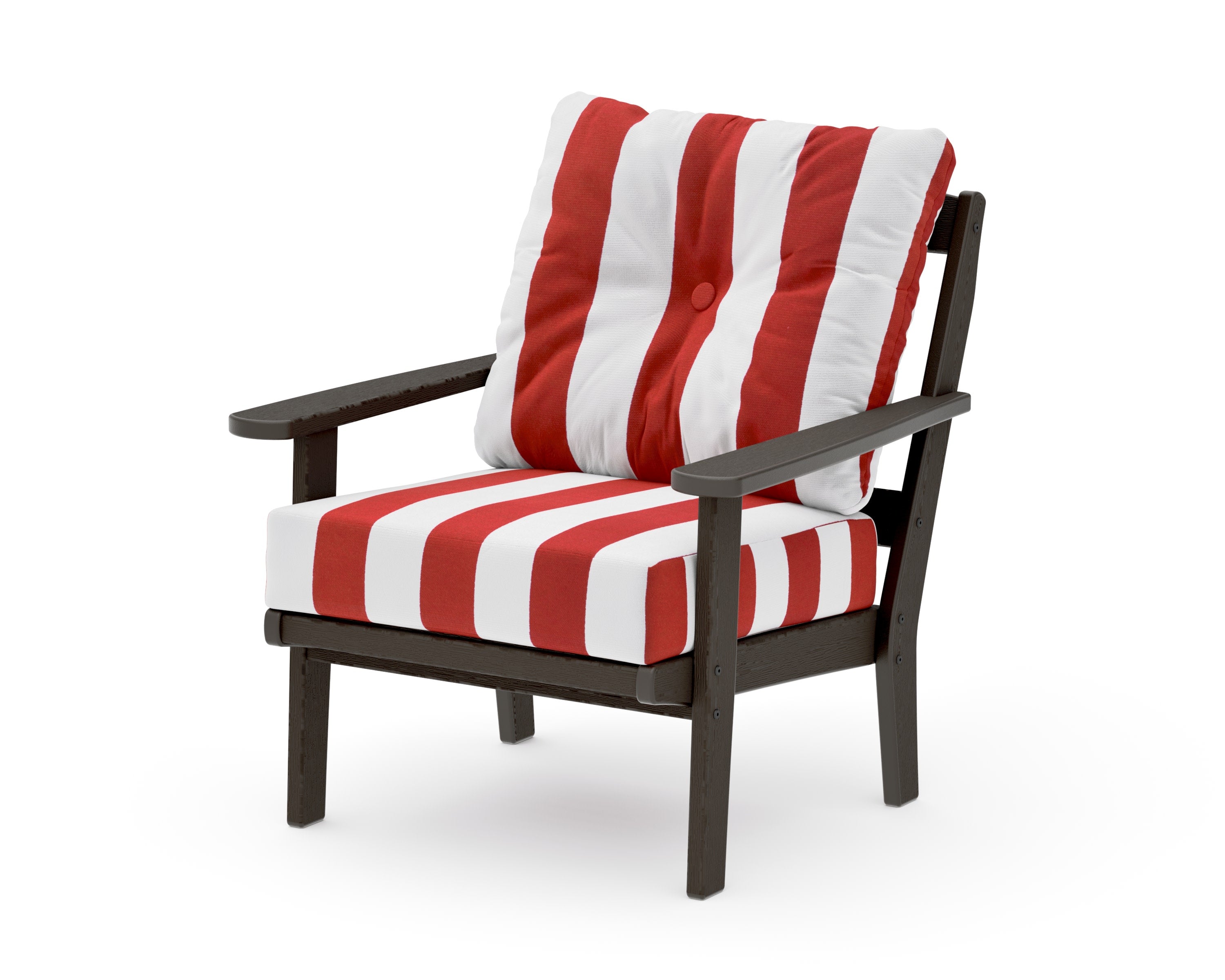 Mission Deep Seating Chair in Vintage Coffee / Cabana Stripe Crimson