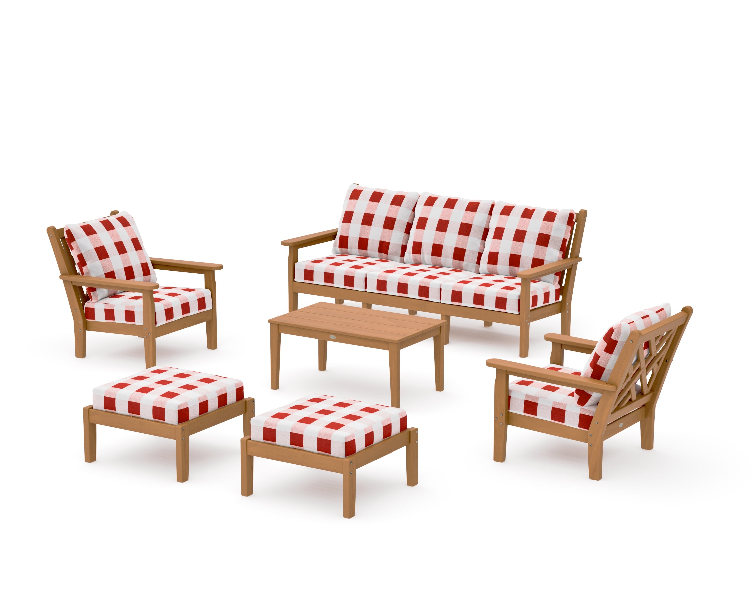 Chippendale 6-Piece Lounge Sofa Set in Natural / Buffalo Plaid Crimson