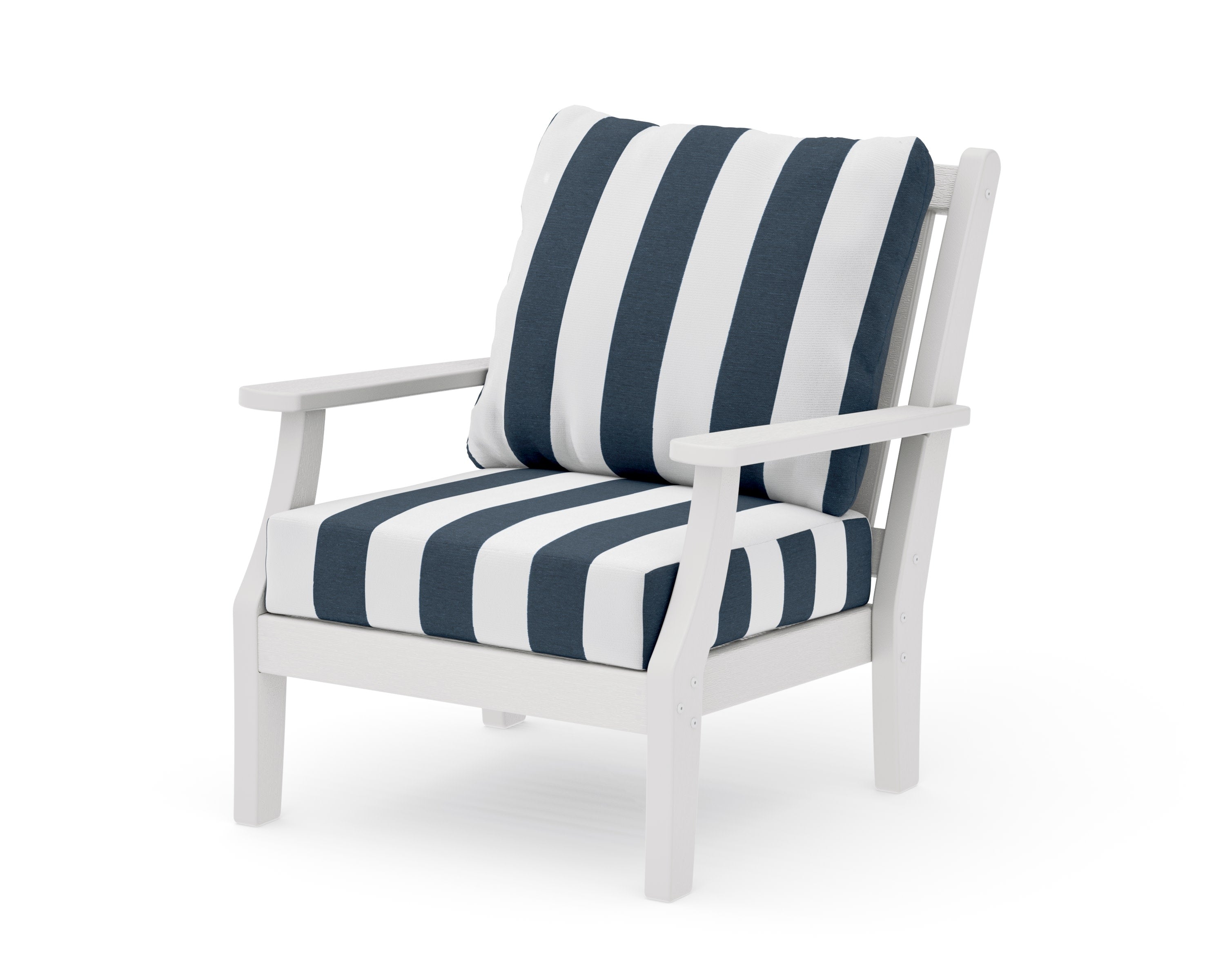 Wovendale Deep Seating Chair in Vintage White / Cabana Stripe Marine Indigo